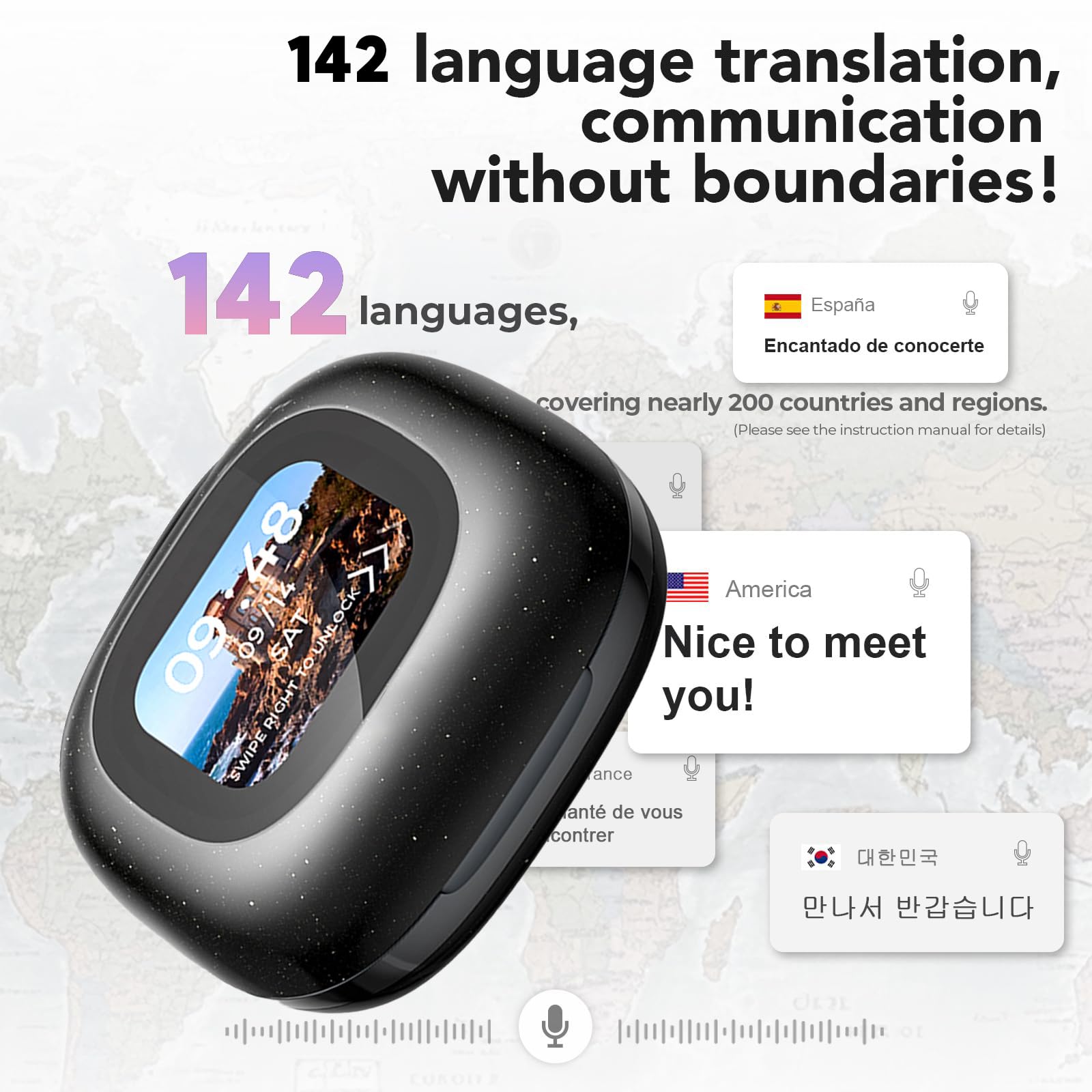 OWS True Wireless Translation Earbuds - 142 Language AI Translator Headphones with Open Ear Design, HiFi Stereo Sound & LED Display | Perfect for Business Meetings, Travel & Multilingual Communication (StarrySky Black)