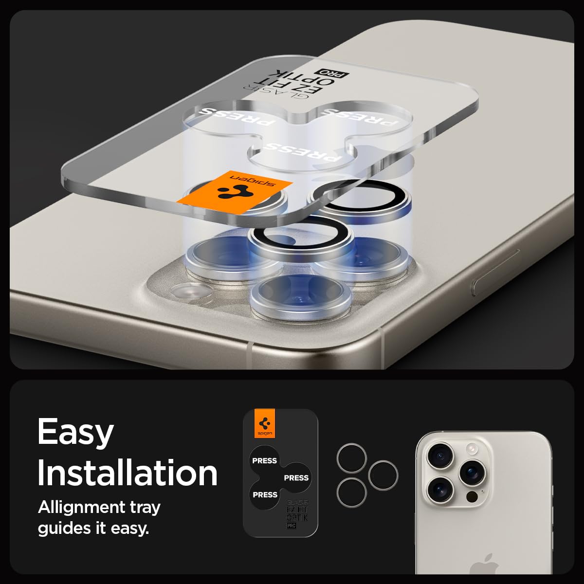 Spigen Camera Lens Screen Protector [GlasTR EZ Fit Optik Pro] for iPhone 16 Pro Max/16 Pro/15 Pro Max/15 Pro - Case Friendly, Anti-Scratch, HD Clarity (2 Pack, Natural Titanium) - Perfect for Outdoor Photography & Travel Protection