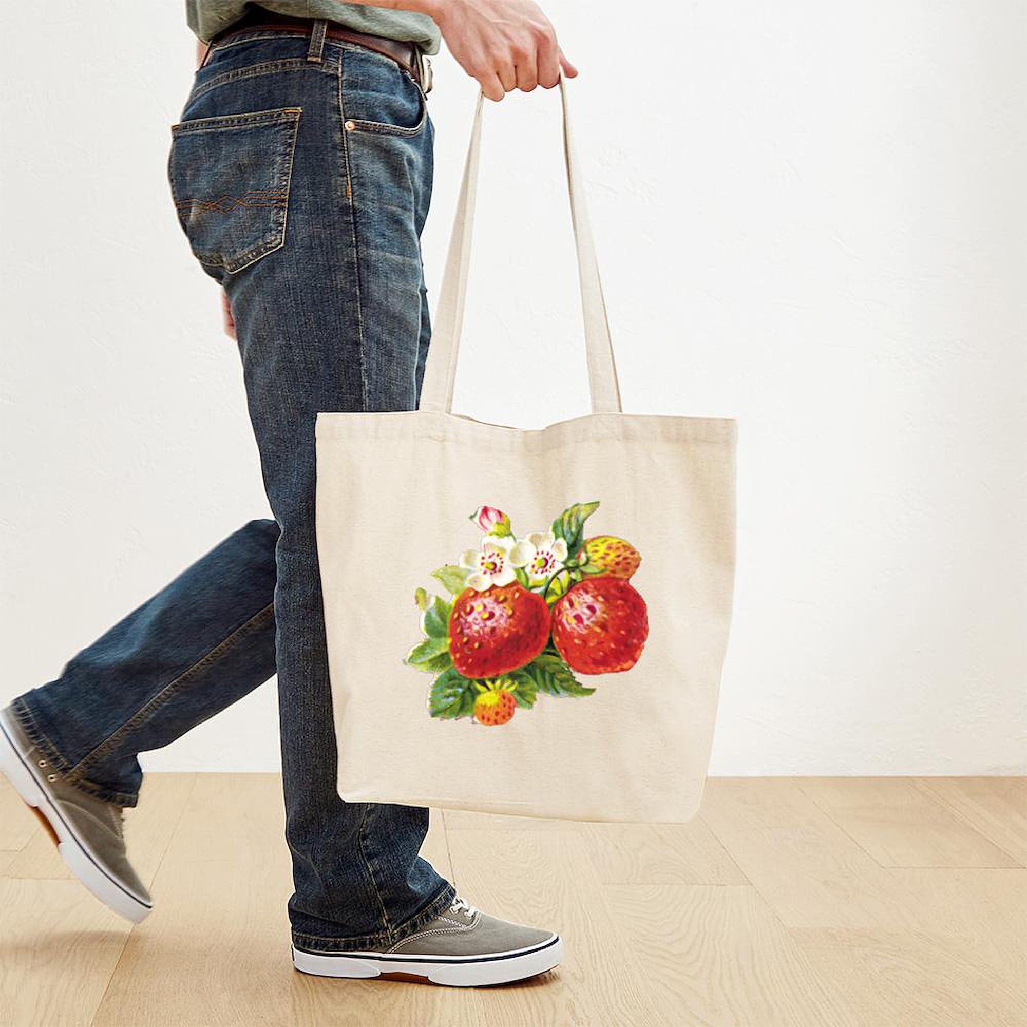 Retro Strawberry Canvas Tote Bag - Eco-Friendly Reusable Grocery Shopping Bag for Women, Beach, Farmers Market & Daily Use