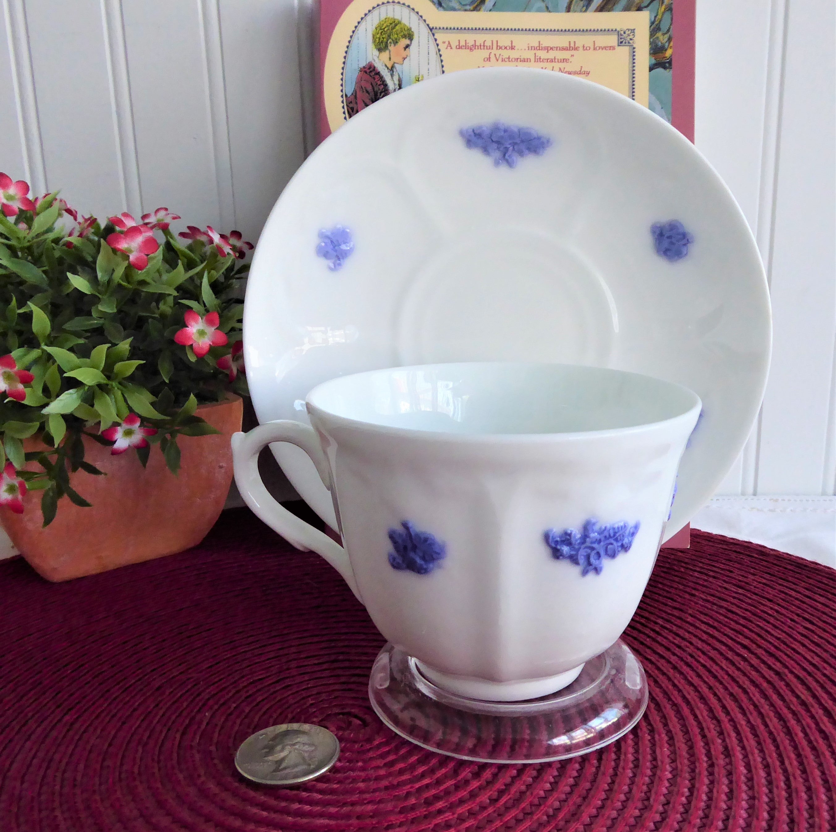Vintage Adderleys Blue Chelsea Cup and Saucer Set - Sprigged Ironstone China from 1890s - Perfect for Afternoon Tea, Collectible Antique English Tableware