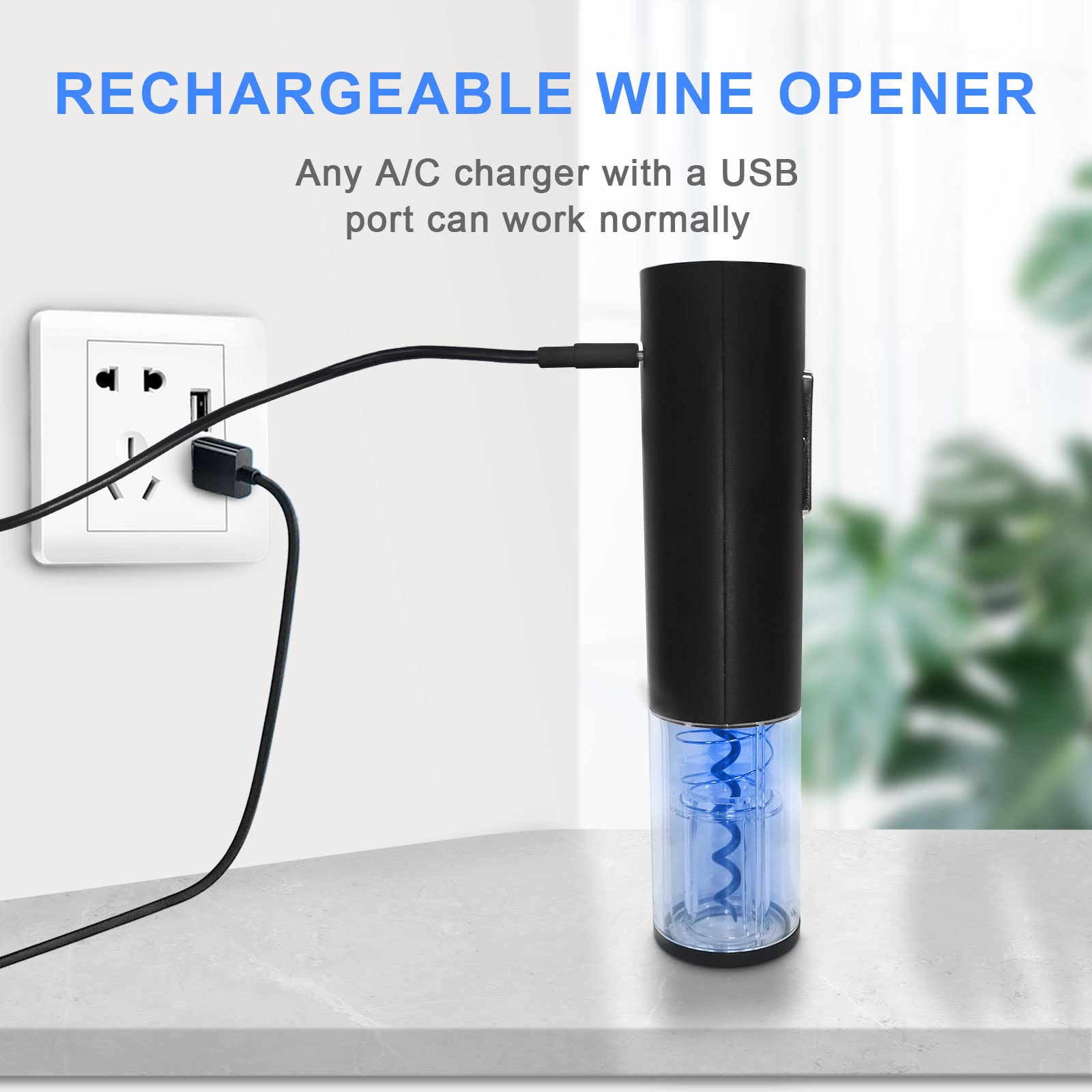 Rechargeable Electric Wine Opener Set - Automatic Cordless Wine Bottle Opener with USB Charging Cable, Foil Cutter, Vacuum Stopper & Wine Pourer | Perfect Wine Accessories Gift for Wine Lovers | Ideal for Home Bars, Dinner Parties & Wine Tasting Events