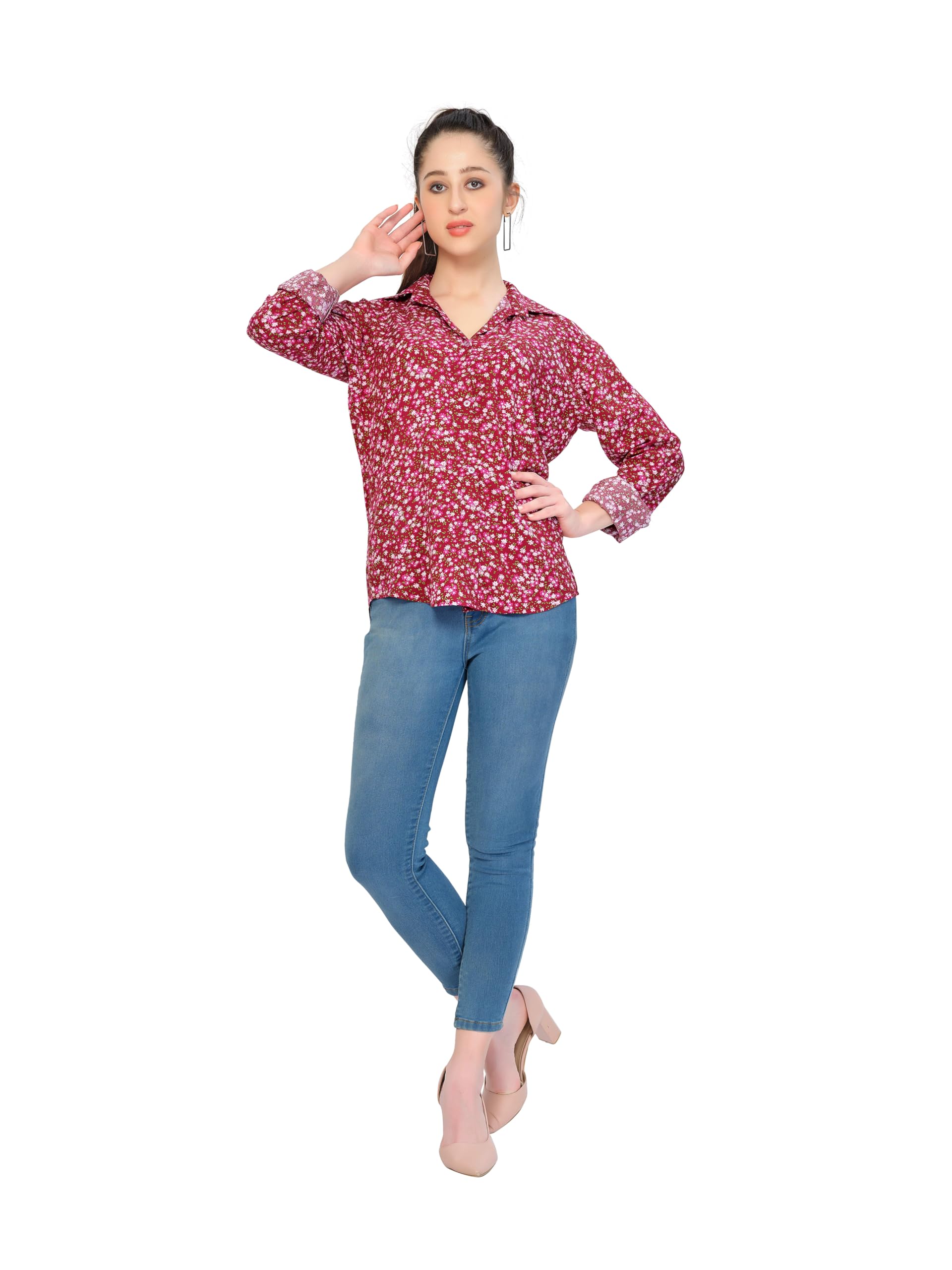 Stylish Purple & Pink Viscose Floral Print Blouse for Women - Elegant Maroon Shirt for Casual Wear, Office & Summer Outfits