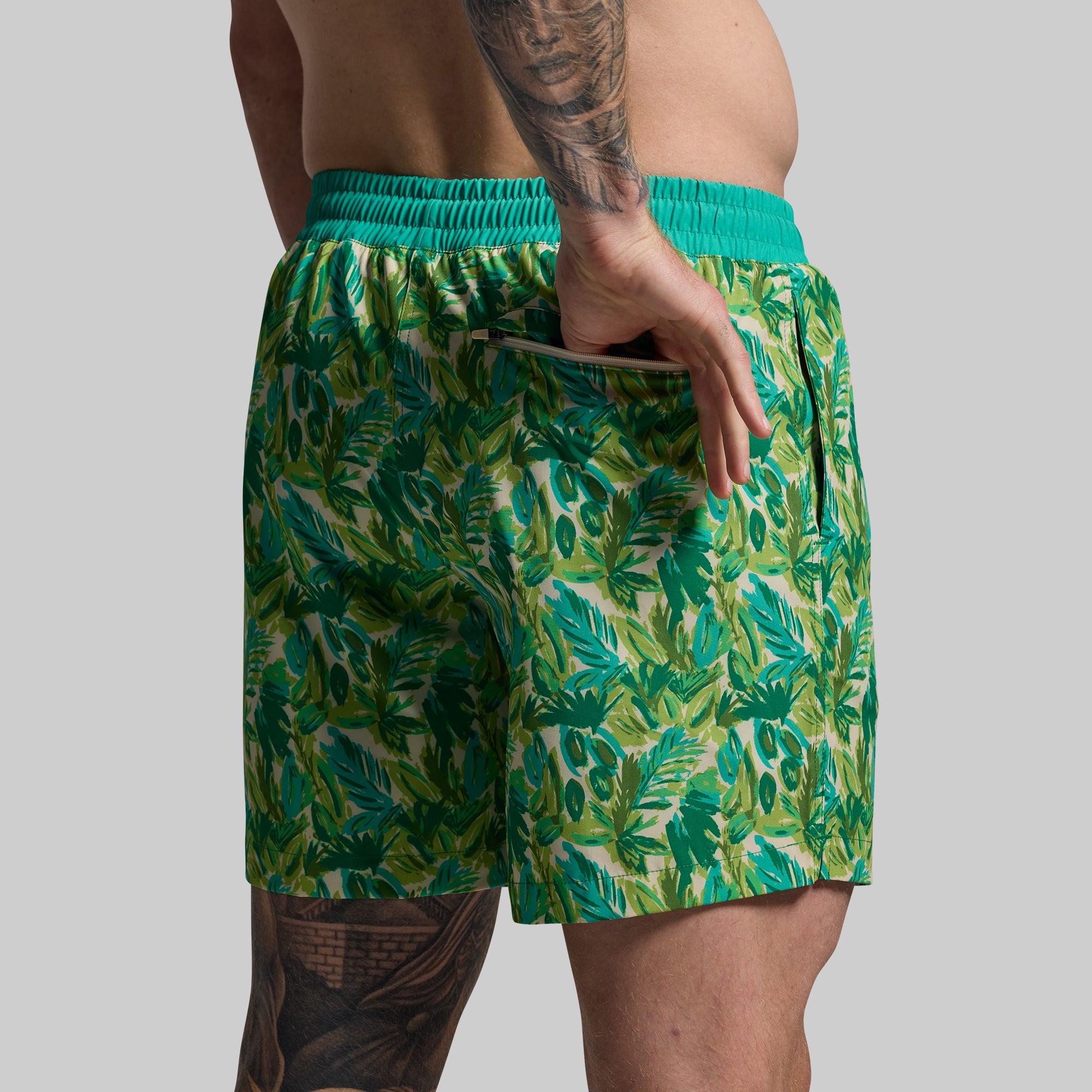 Men's Quick-Dry Swim Shorts - Deep Dive Under the Palms Design - Perfect for Beach, Pool & Water Sports