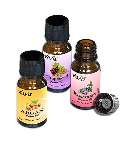 Pure Moroccan Argan Oil, Cold-Pressed Grapeseed Oil & Rosemary Essential Oil Set for Hair, Skin & Nail Care - Natural Beauty Treatment for Hydration, Shine & Growth - Perfect for DIY Spa, Massage & Aromatherapy