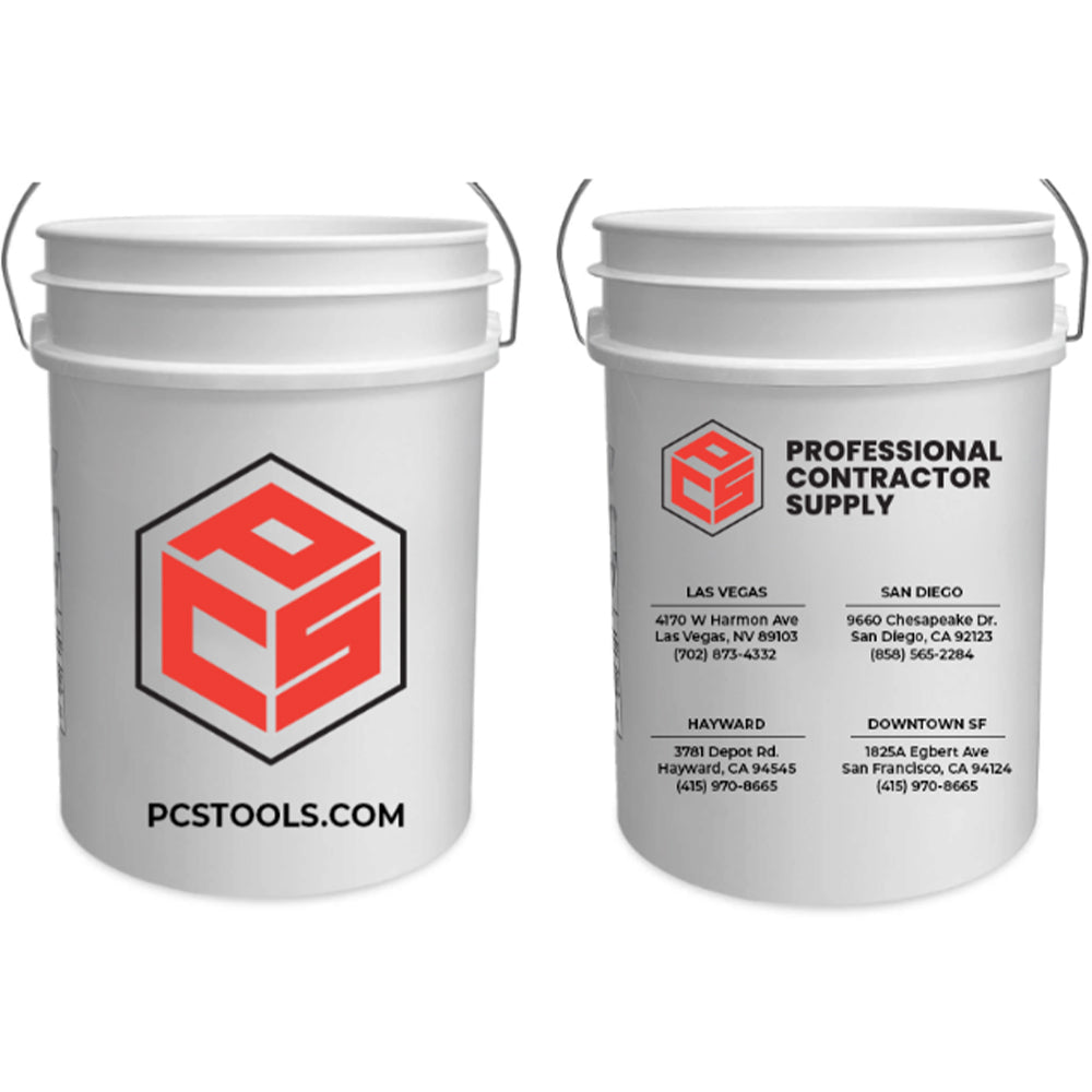 5 Gallon Bucket with Multiple Logos - Heavy Duty 5 Gallon Plastic Pail with PCS Logo - Perfect for Storage, Construction, Painting and Outdoor Activities