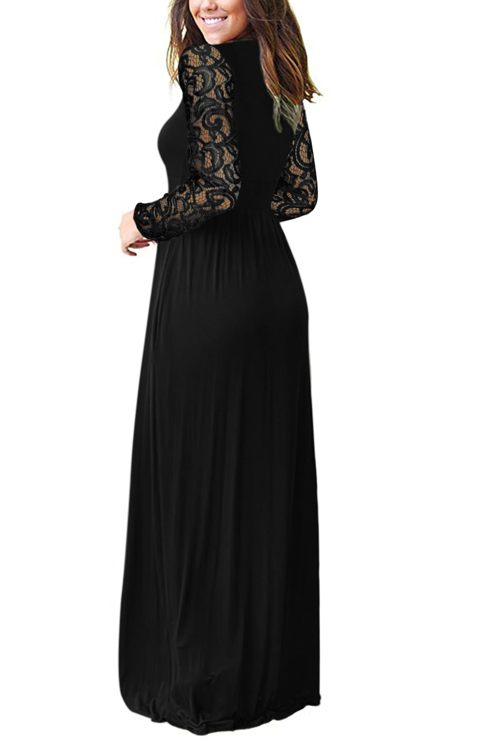 AUSELILY Women's Long Sleeve Maxi Dress 2025 Fall - Elegant Lace Sleeve Wrap Waist V-Neck Midi Dress with Pockets | Perfect for Weddings, Parties & Office Wear