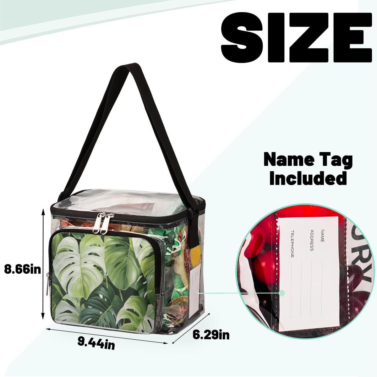 GzLeyigou Clear Tote Bag with Tropical Palm Leaf Design - Transparent Crossbody Shoulder Bag for Women | Perfect for Beach, Travel, Picnic, Concerts & Sports Events | Stadium Approved Lunch Tote & Shopping Bag