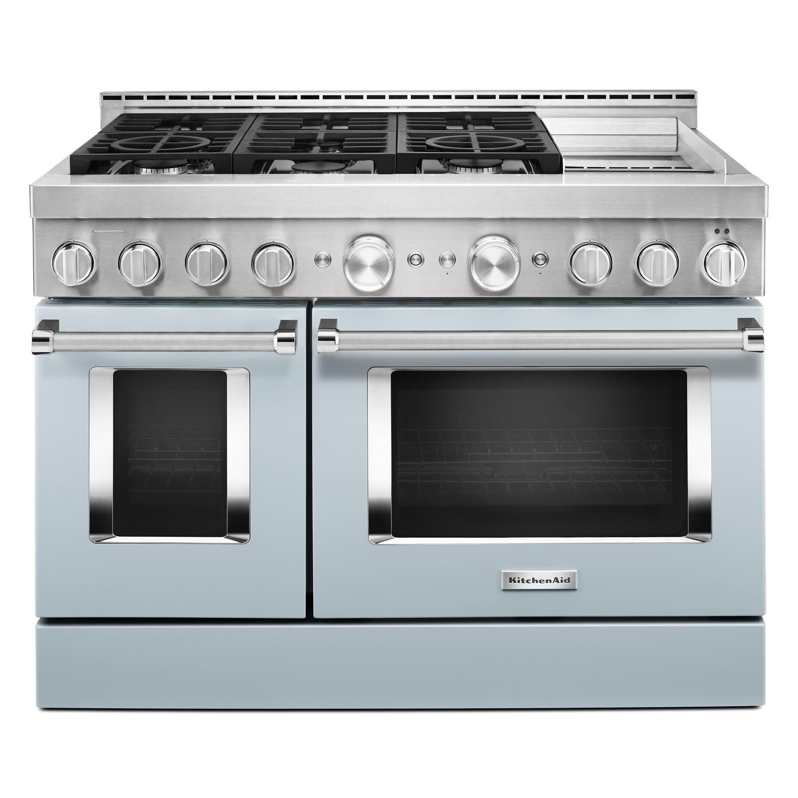 KitchenAid Misty Blue 6.3 Cu. Ft. Smart Freestanding Gas Range - KFGC558JMB | Professional Oven with Convection Bake & Air Fry | Perfect for Home Cooking, Baking & Entertaining