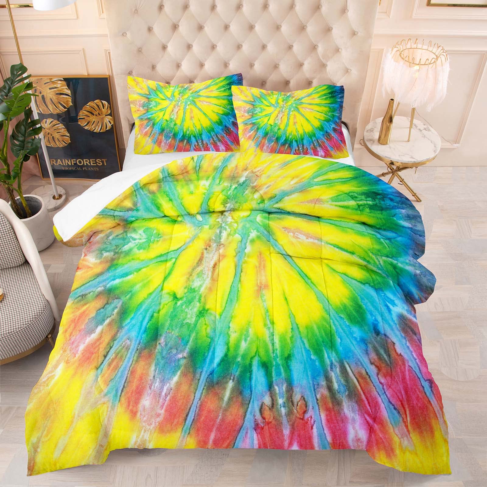 Bohemian Tie Dye Comforter Set for Women & Girls - Twin Size with 1 Comforter & 1 Pillowcase - Vibrant Swirl Pattern Bedding Decor for Boho Chic Bedroom Style