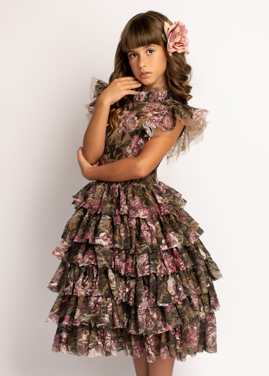 Anouk Floral Bistre Petticoat Dress for Women - Elegant Vintage Style Dress for Parties, Weddings & Special Occasions