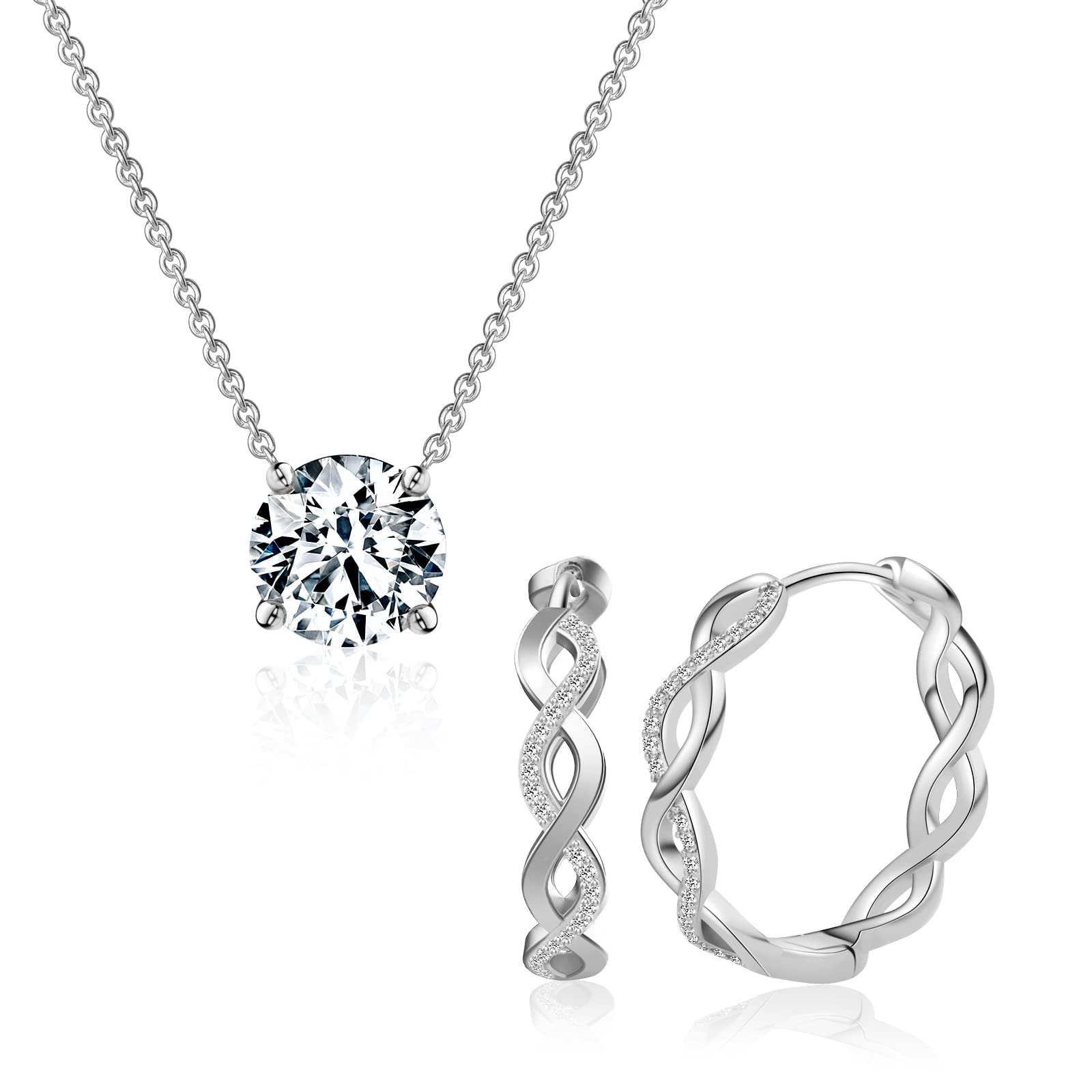 Stylish MORAOWA Twisted Hoop Earrings & 14K Gold Plated Necklace Set for Women - Elegant Zircon Pendant Jewelry for Daily Wear, Parties & Gifts