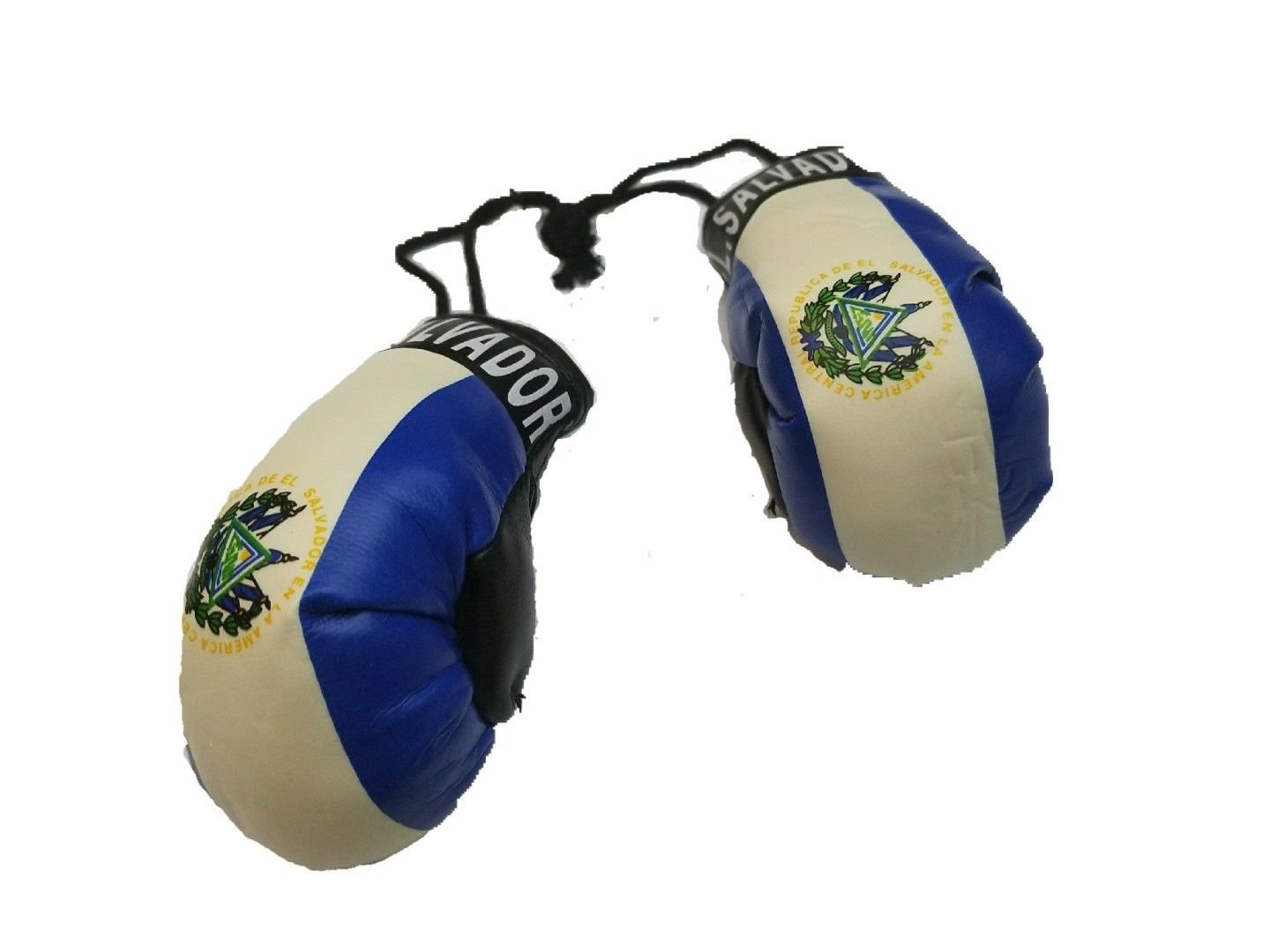 BUNFIREs 2-Pack El Salvador Mini Banner Flags with El Salvadorian Car Mirror Boxing Glove Pair - Perfect for World Cup, Soccer Games & National Pride Car Decor