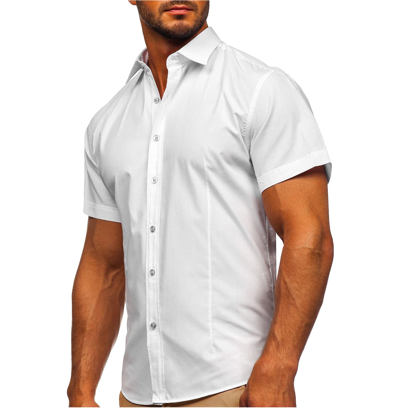 ZDDO Men's Short Sleeve Button Down Shirt - Summer Solid Color Muscle Collar Casual Tee for Work & Business | Breathable Comfort Shirt for Office, Outdoor & Daily Wear