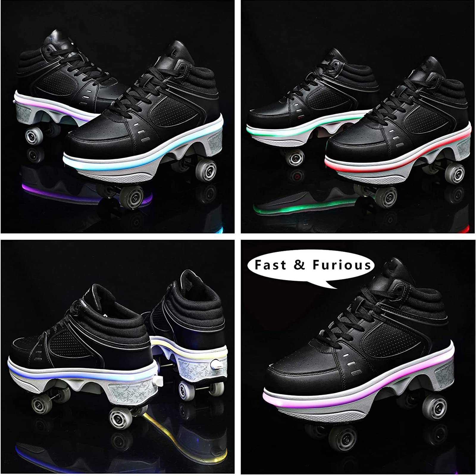 Women's & Kids' Convertible Roller Skate Shoes - 4-Wheel Adjustable Sneakers for Outdoor Skating | Perfect for Girls, Boys & Beginners | Great for Parks, Rinks & Family Fun