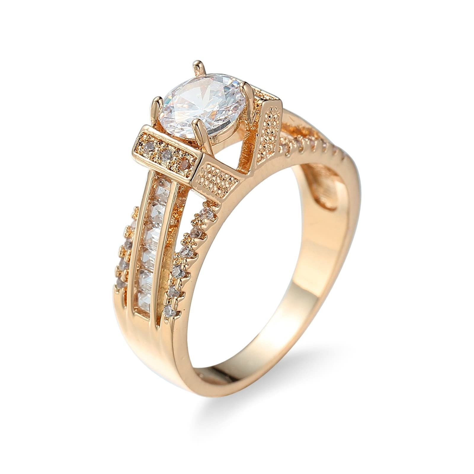 Affordable Gold Plated Cubic Zirconia V-Shaped Wedding Rings for Women - Elegant Engagement & Bridal Jewelry Set - Perfect for Proposals, Anniversaries & Special Occasions