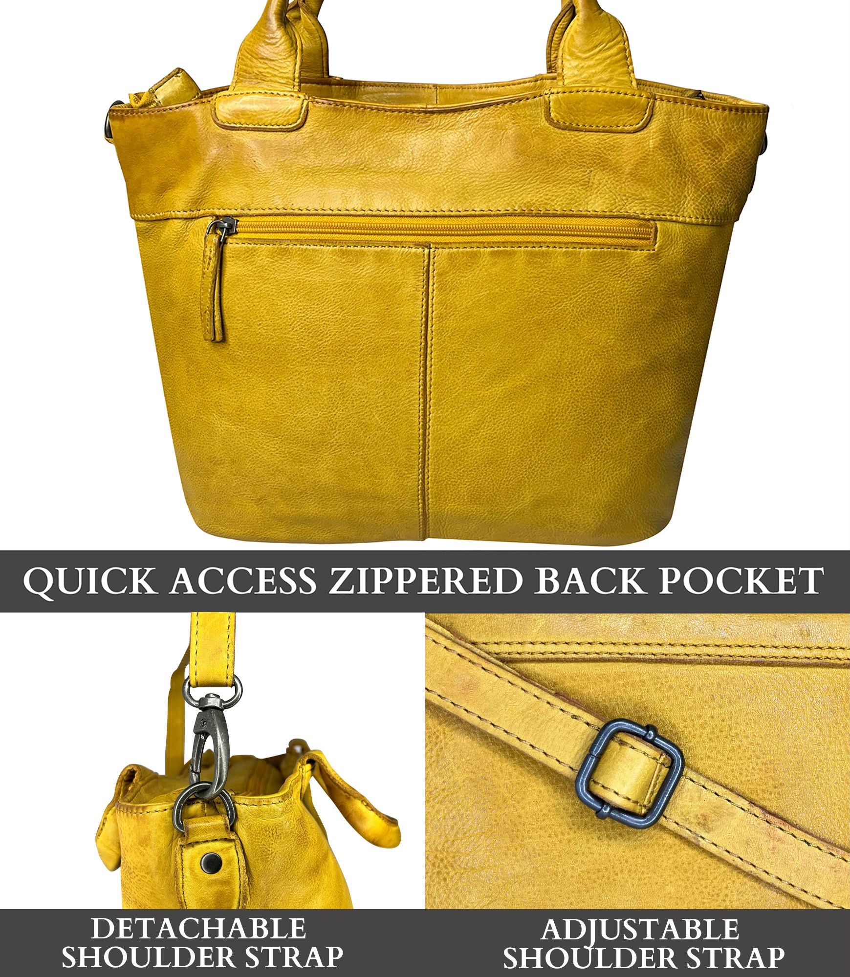 Premium Genuine Leather Tote Bag for Women - Fashionable Yellow Handbag - Perfect for Work, Travel & Everyday Use