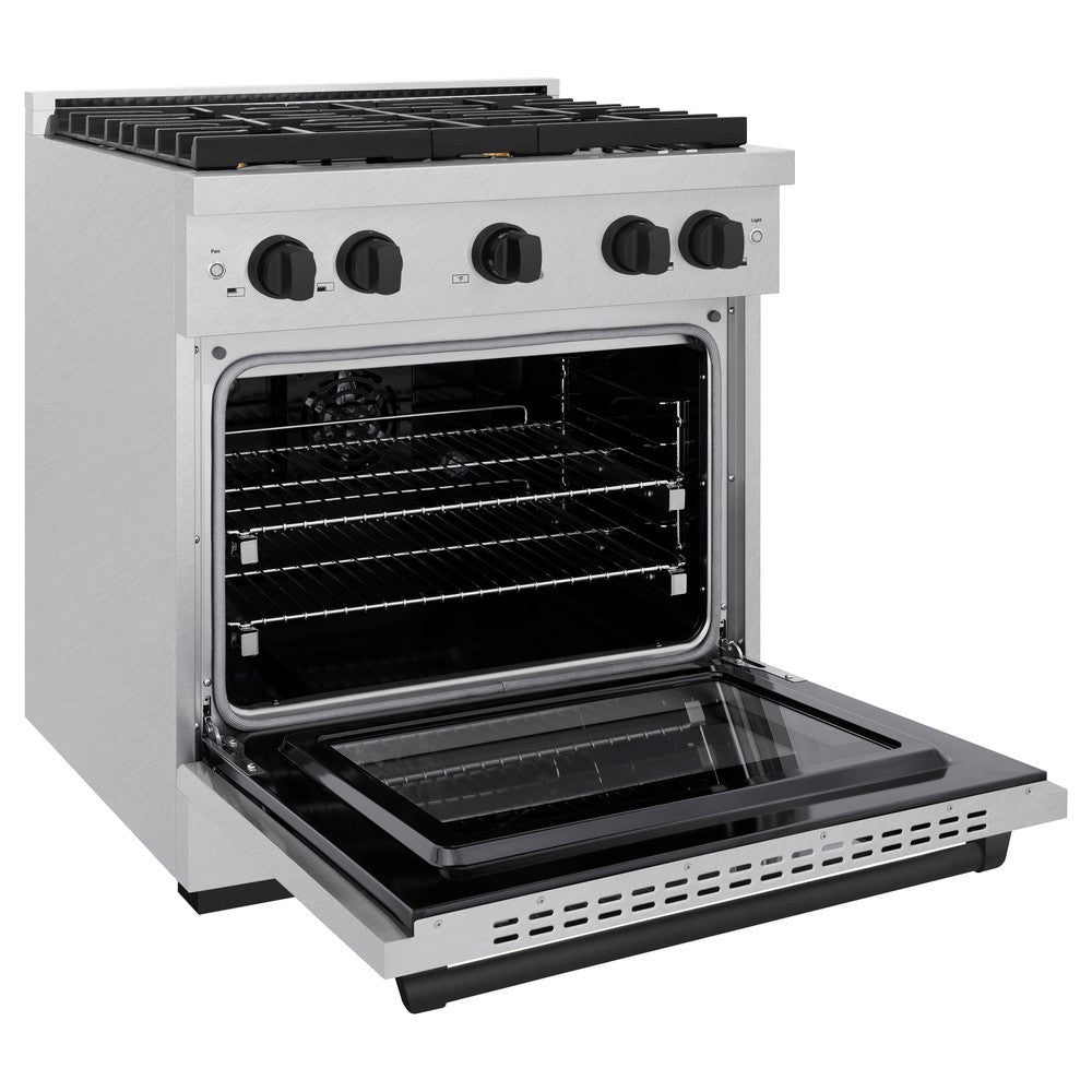 ZLINE Autograph Edition 30-inch 4.2 cu. ft. Dual Fuel Range - 4 Burner Gas Cooktop & Electric Convection Oven - Satin Stainless Steel with Matte Black Accents (SDRSZ 30 MB) - Perfect for Modern Kitchens & Professional Cooking