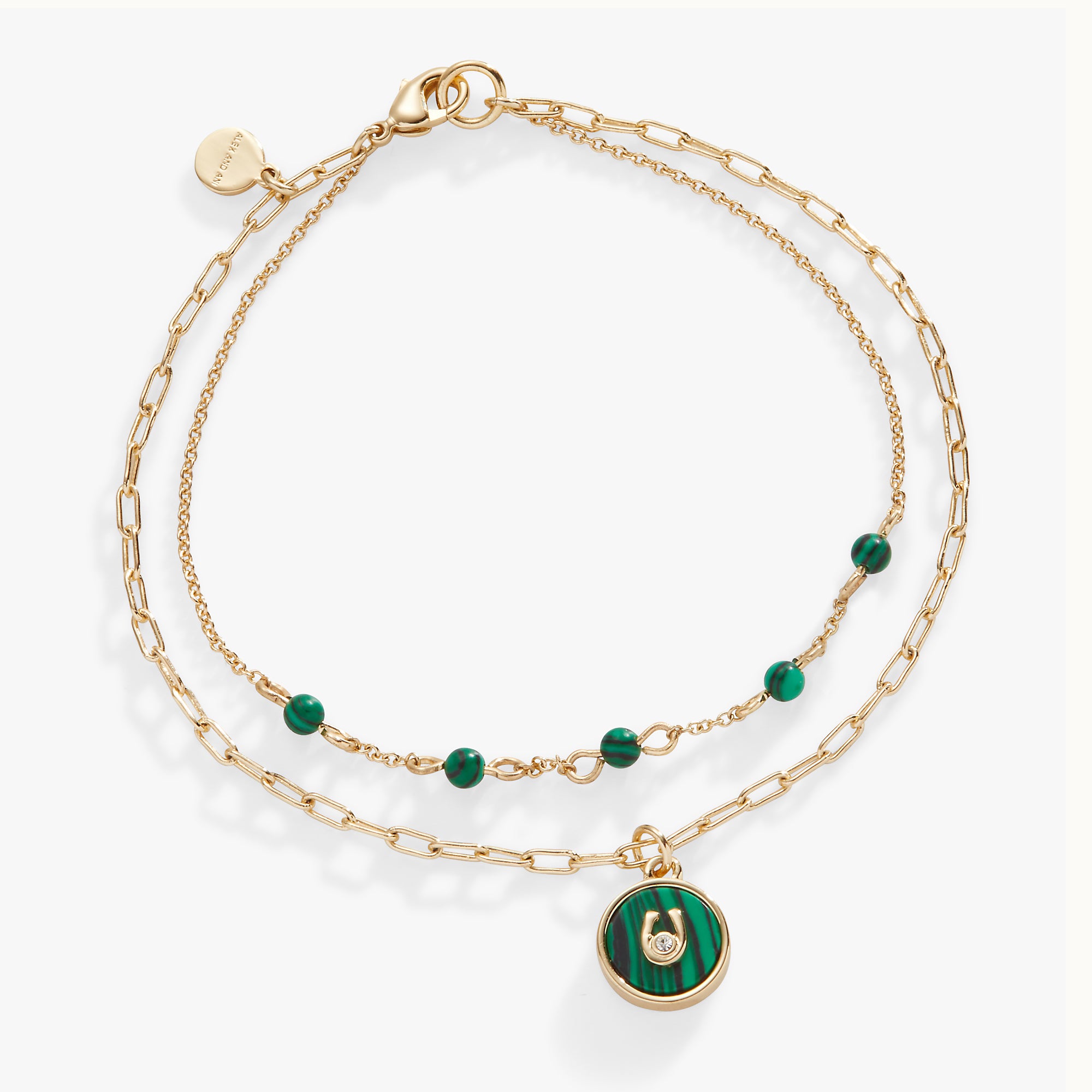 Elegant Horseshoe Double Row Bracelet with Reconstituted Malachite - Perfect for Women's Fashion Accessories & Gift Giving