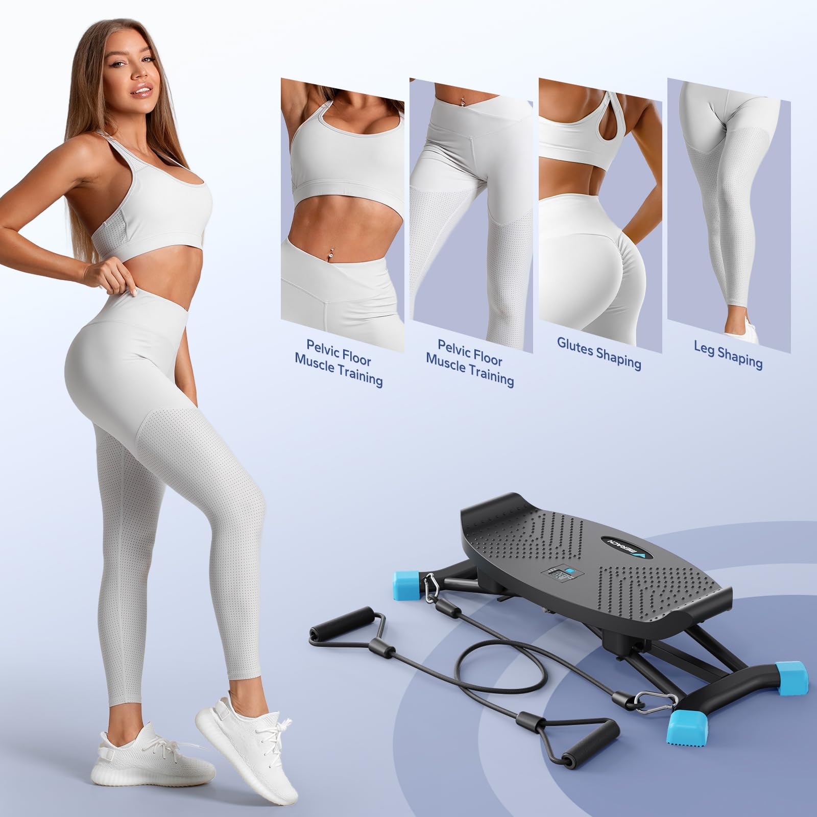 MERACH Slide Steppers for Home Workout - Mini Stair Stepper Machine with Resistance Bands for Full Body Exercise, 300 lbs Weight Capacity - Perfect for Cardio, Leg Toning & Small Space Fitness