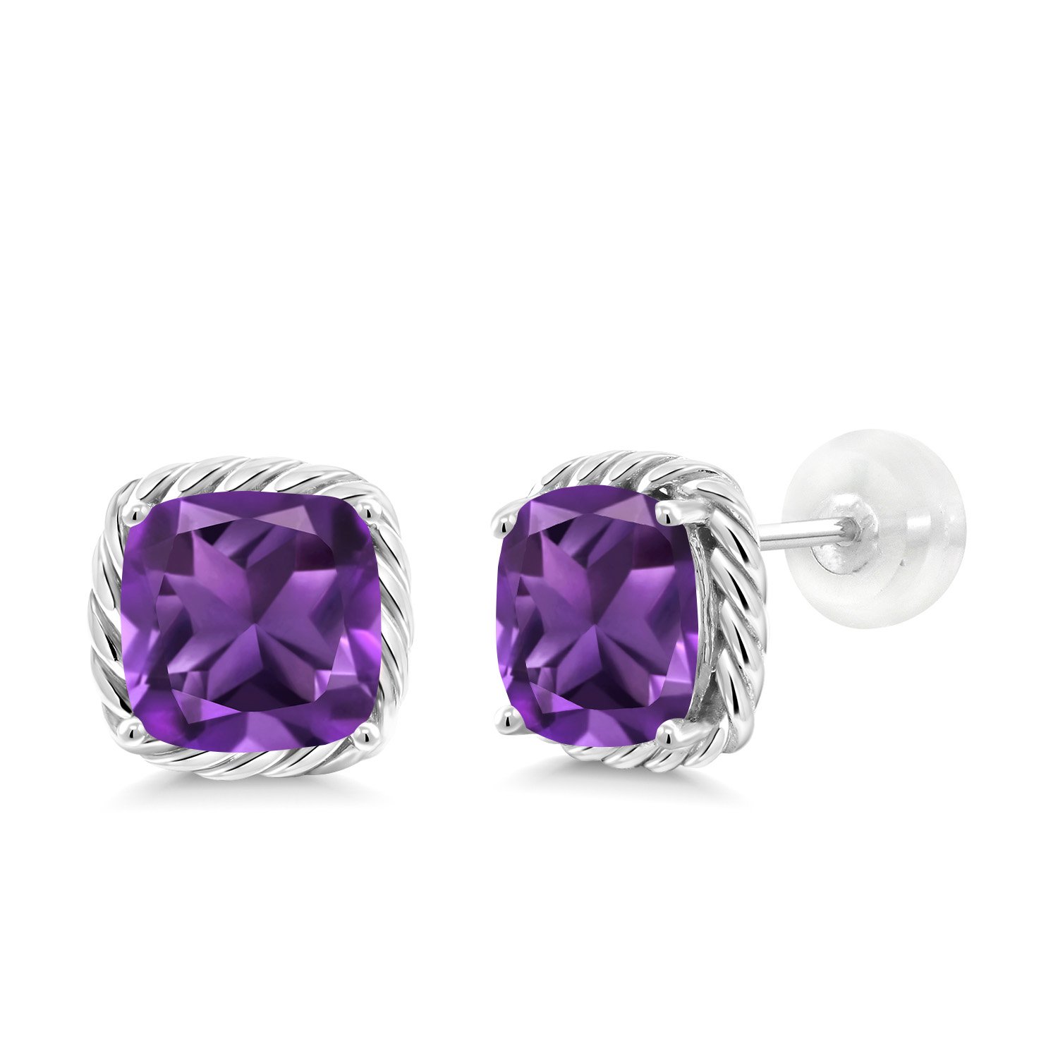 10K White Gold 7MM Cushion Cut Birthstone Stud Earrings for Women & Men | Gemstone Jewelry Gifts for Her, Mom, Wife | Anniversary, Birthday, Valentine's Day Present | Fine Jewelry for Everyday Wear & Special Occasions