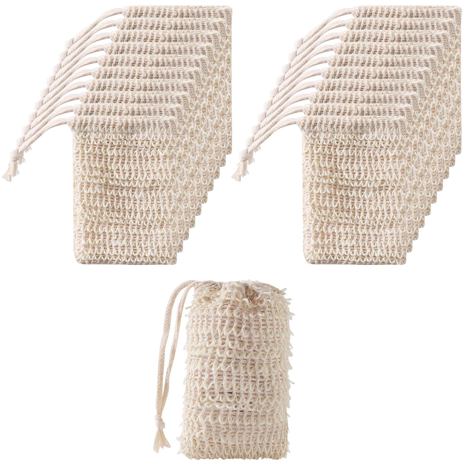 Trounistro 24 Pack Exfoliating Soap Saver Bags - Natural Ramie Mesh Soap Pouch with Drawstring for Bath & Shower | Handmade Soap Storage & Gentle Skin Exfoliation