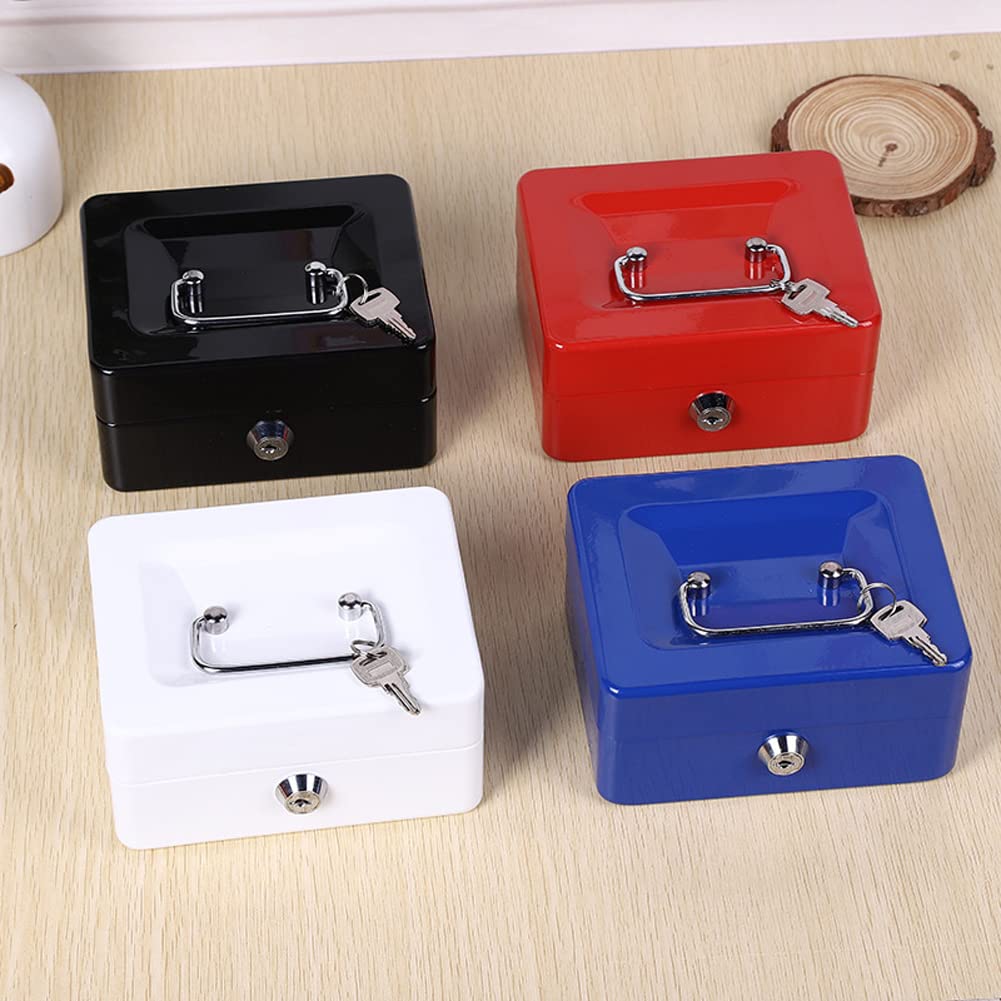 Portable Metal Cash Box with Lock - 6 Compartments Money & Coin Organizer (15x12x8cm, Blue) | Ideal for Small Business, Home Office, Retail Stores & Cash Handling