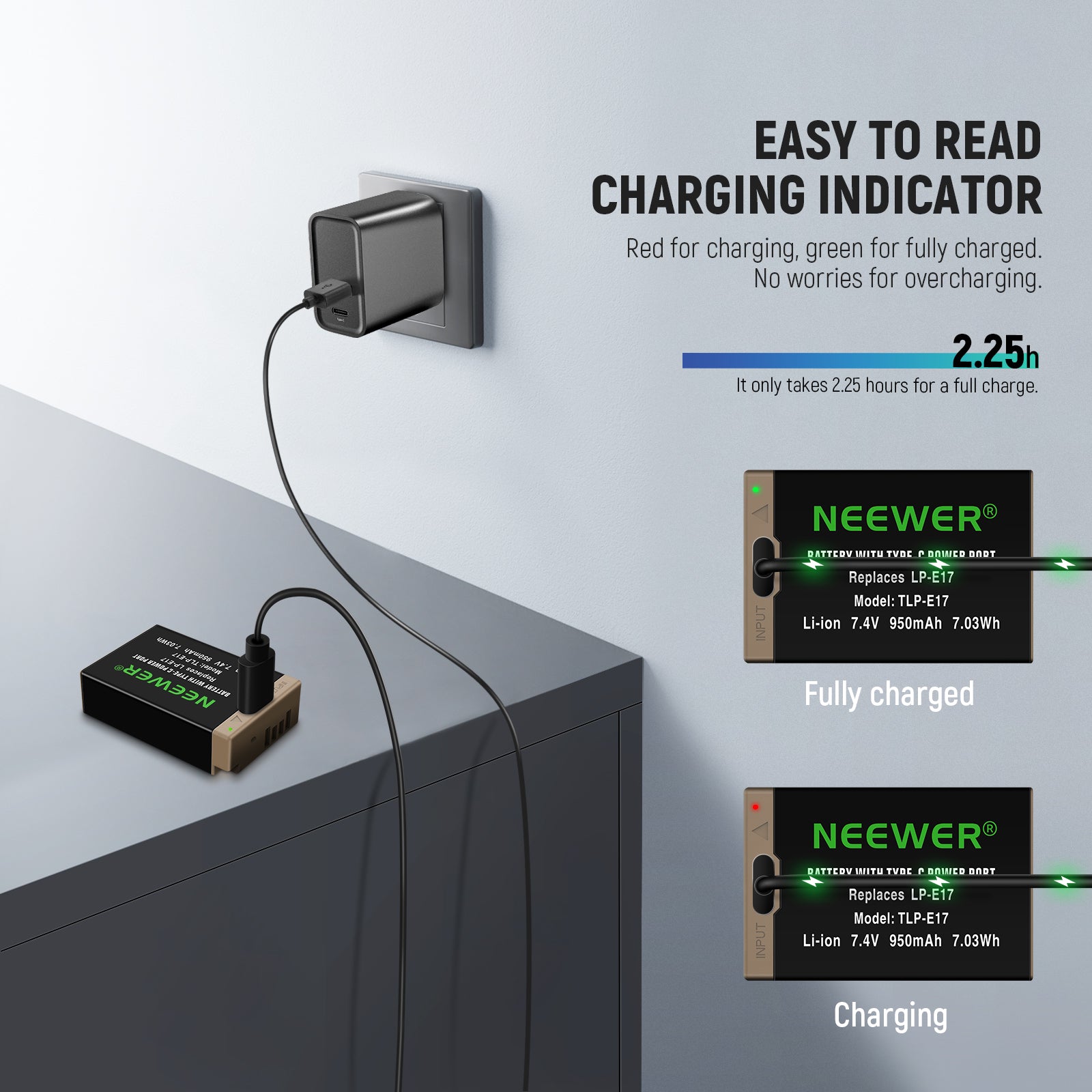 NEEWER 950mAh LP-E17 Replacement Battery for Canon DSLR Cameras - Compatible with EOS 80D, 70D, 60D, 7D Mark II & More - Perfect for Travel, Photography & Professional Shoots