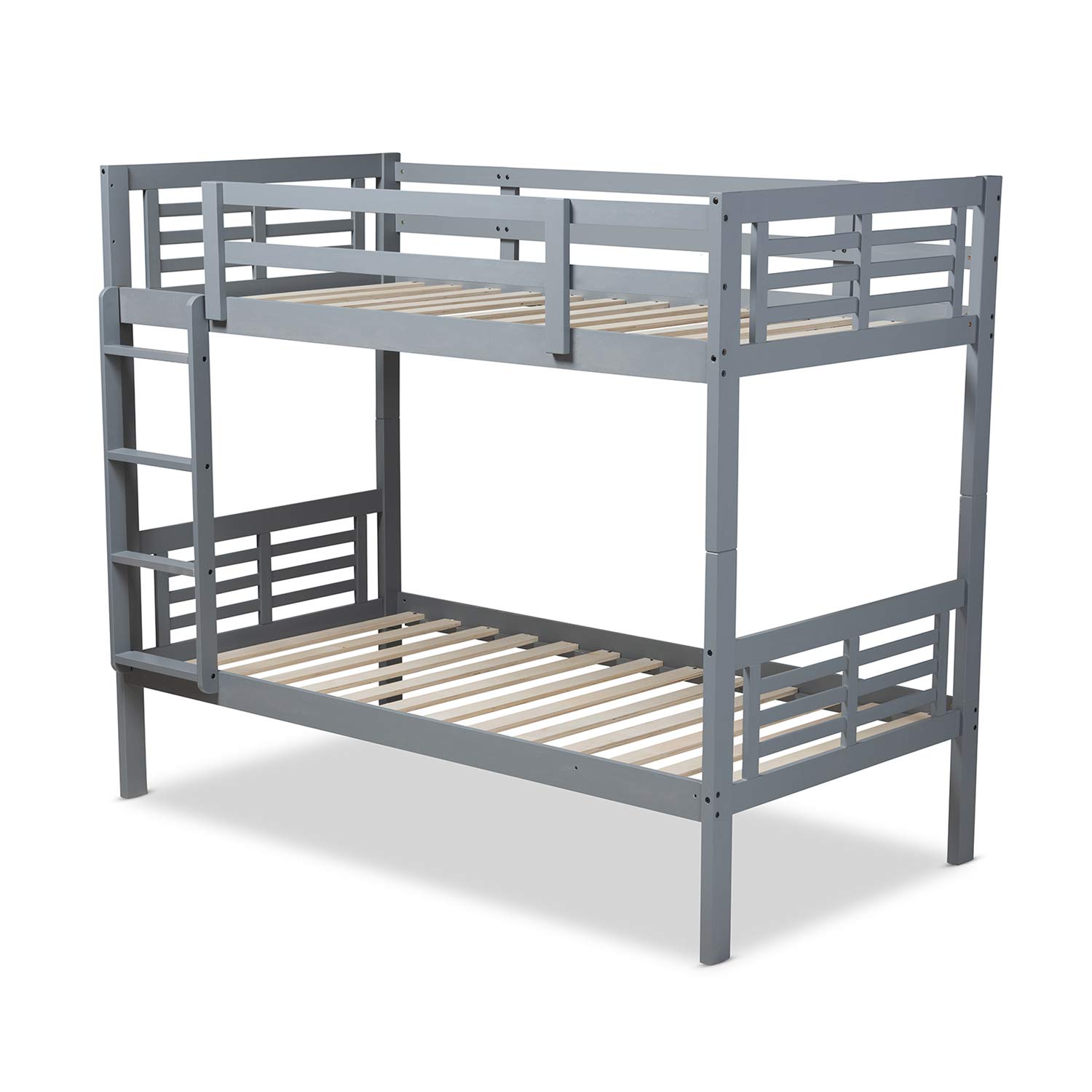 Baxton Studio Liam Modern Grey Wood Twin Bunk Bed - Contemporary Space-Saving Kids Bedroom Furniture for Small Rooms & Sleepovers