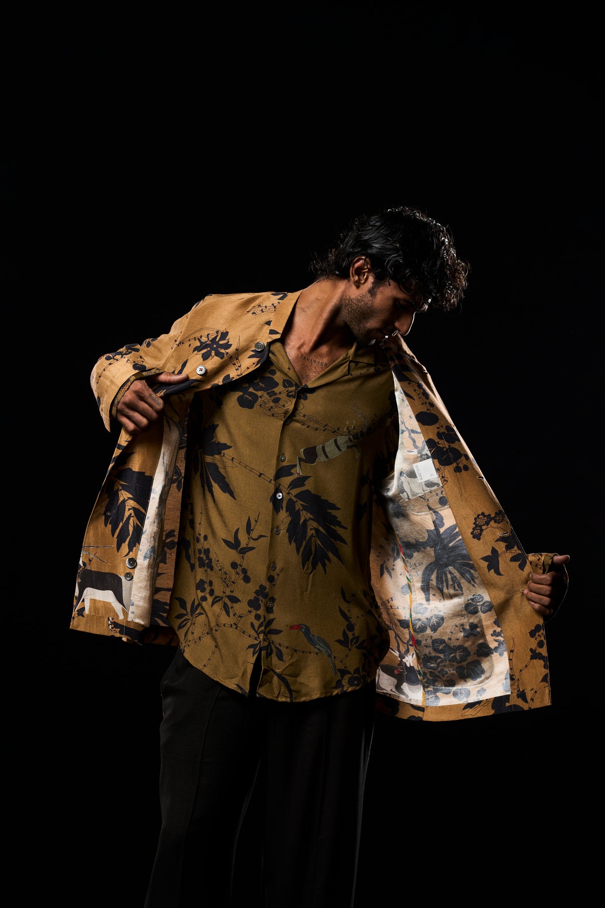 Elegant Bandhgala Jacket in Satin Linen - Beige Rainforest Color | Perfect for Weddings, Parties & Formal Events