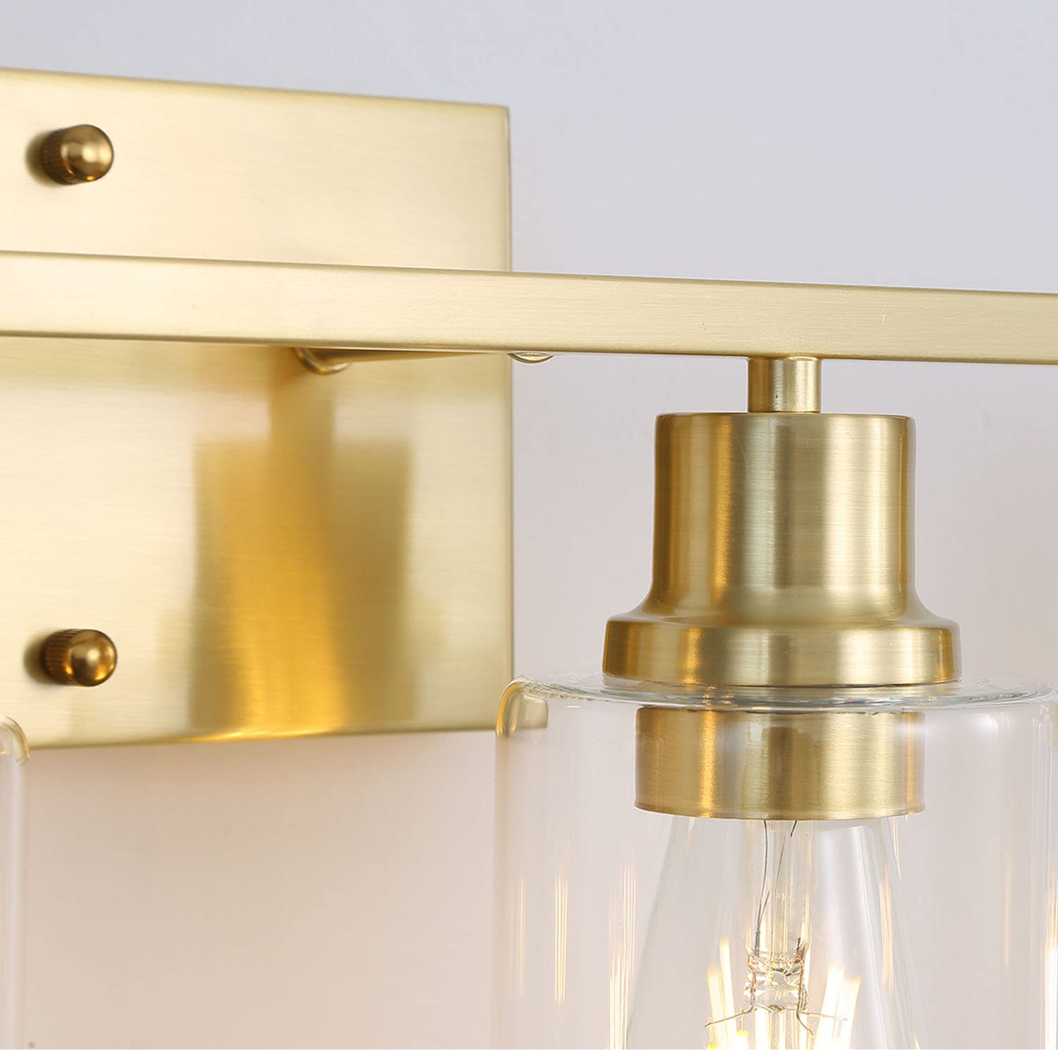 4-Lights Gold Bathroom Vanity Light Fixture - Brushed Brass Modern Wall Sconce with Clear Glass Shade - Perfect for Bathroom, Living Room, Hallway & Bedroom Lighting Decor