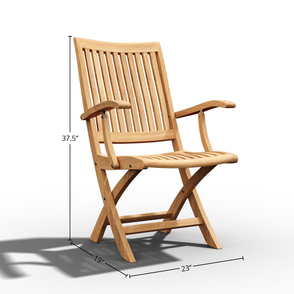 Premium 3-Piece Round Teak Outdoor Bistro Set with Folding Table & Armchairs - Patio, Garden, Balcony Dining Furniture for Small Spaces