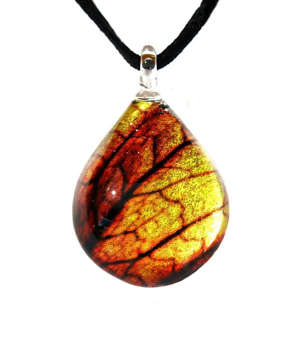 Handmade Gold Leaf Glass Pendant Necklace for Women & Men - Autumn Fashion Jewelry