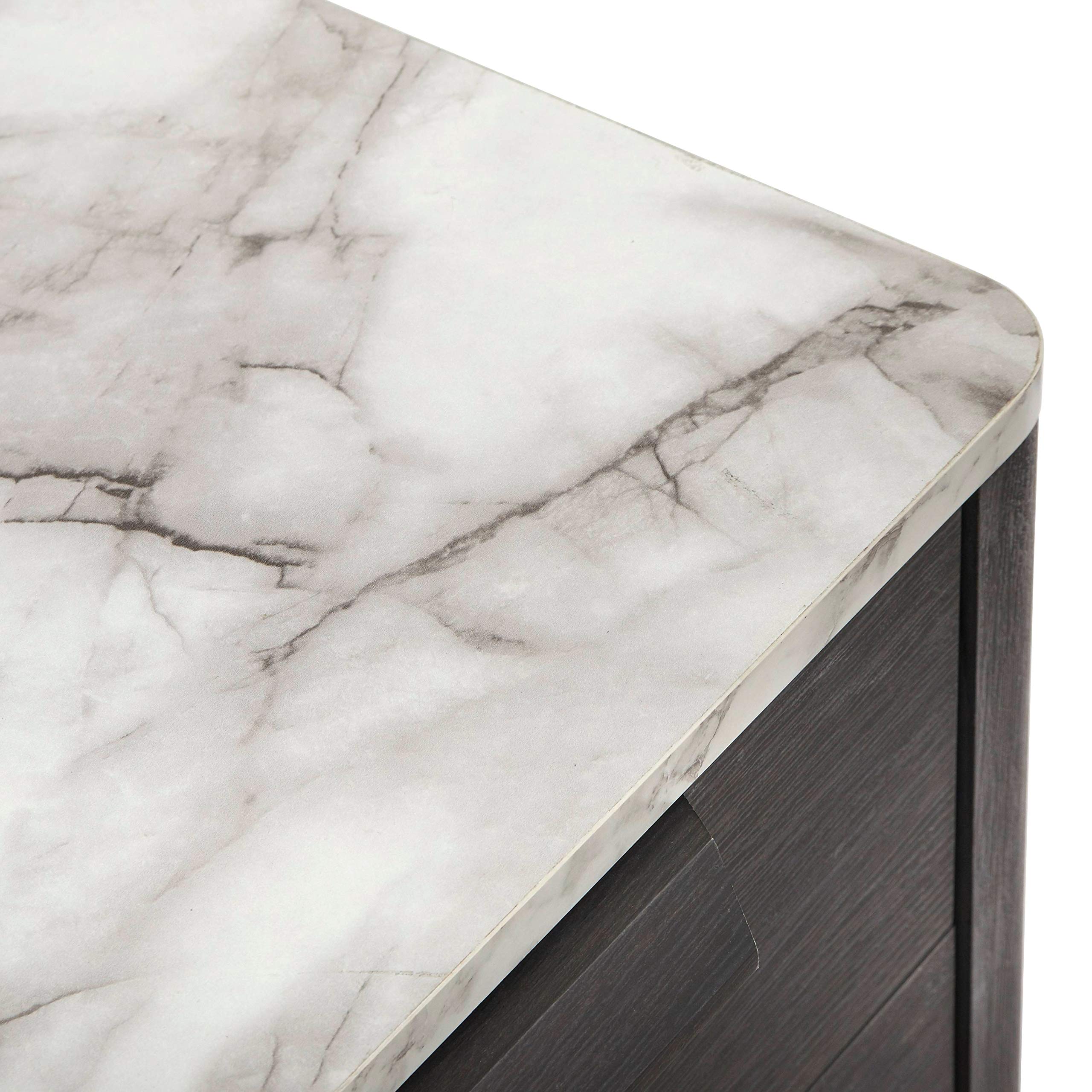 Mid-Century Modern Grey Nightstand with Hardware - Transitional MDF Bedside Table for Bedroom, Living Room & Guest Room