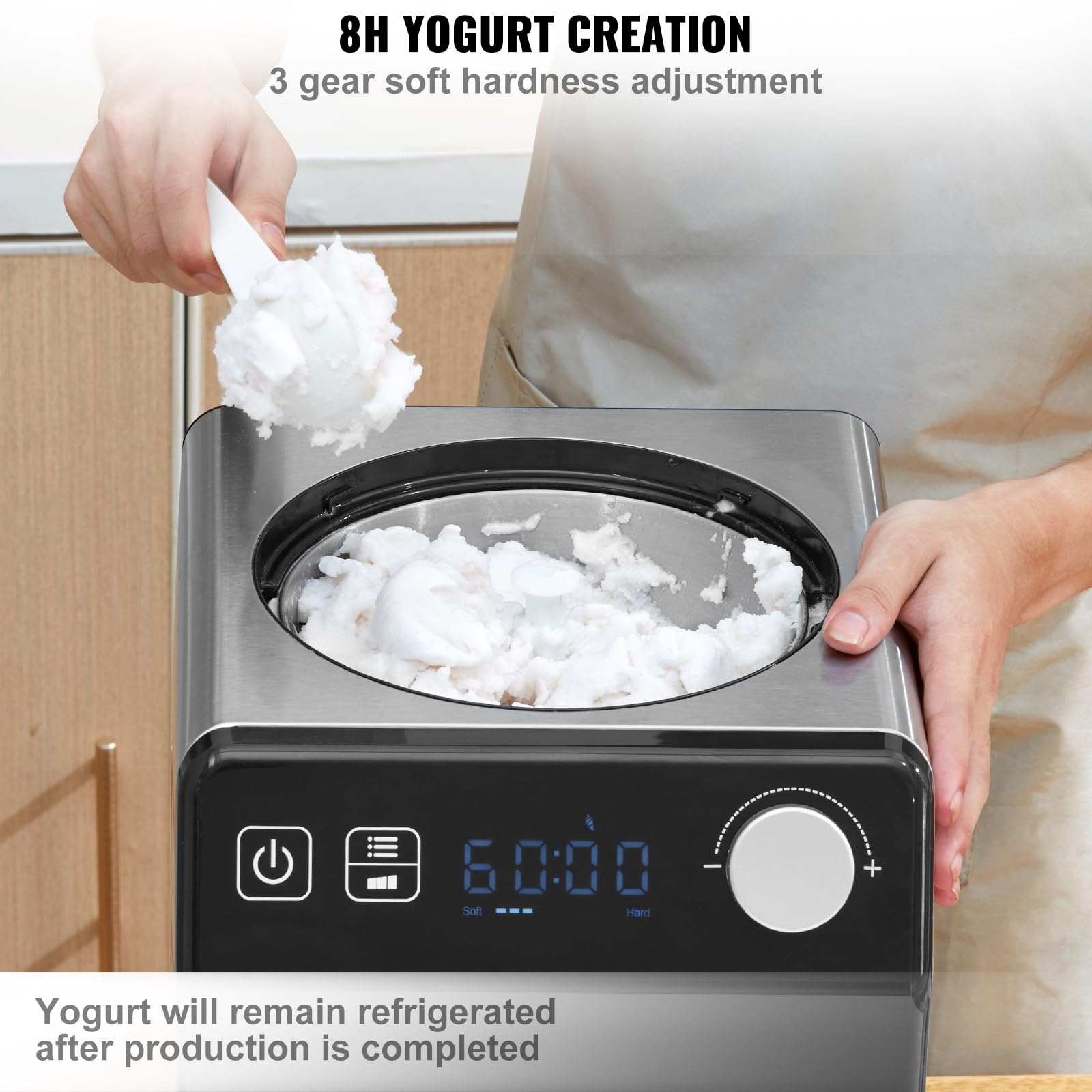 VEVOR 2 Quart Automatic Ice Cream Maker with Built-in Compressor, No Pre-Freezing Yogurt & Sorbet Machine, Stainless Steel Electric Gelato Maker with Digital Display & Timer - Perfect for Home Desserts, Parties, and Frozen Treats