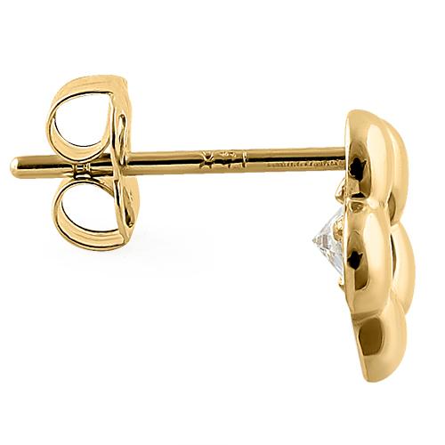 14K Yellow Gold Simple Flower CZ Stud Earrings for Women - Elegant Cubic Zirconia Flower Earrings for Everyday Wear, Gift Giving & Special Occasions