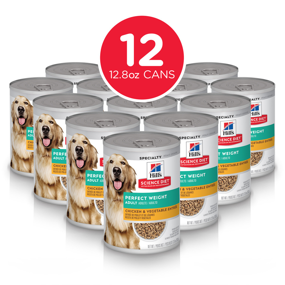 Hill's Science Diet Adult Perfect Weight Chicken & Vegetable Entree Canned Dog Food - Healthy Weight Management for Dogs - Perfect for Indoor & Overweight Dogs