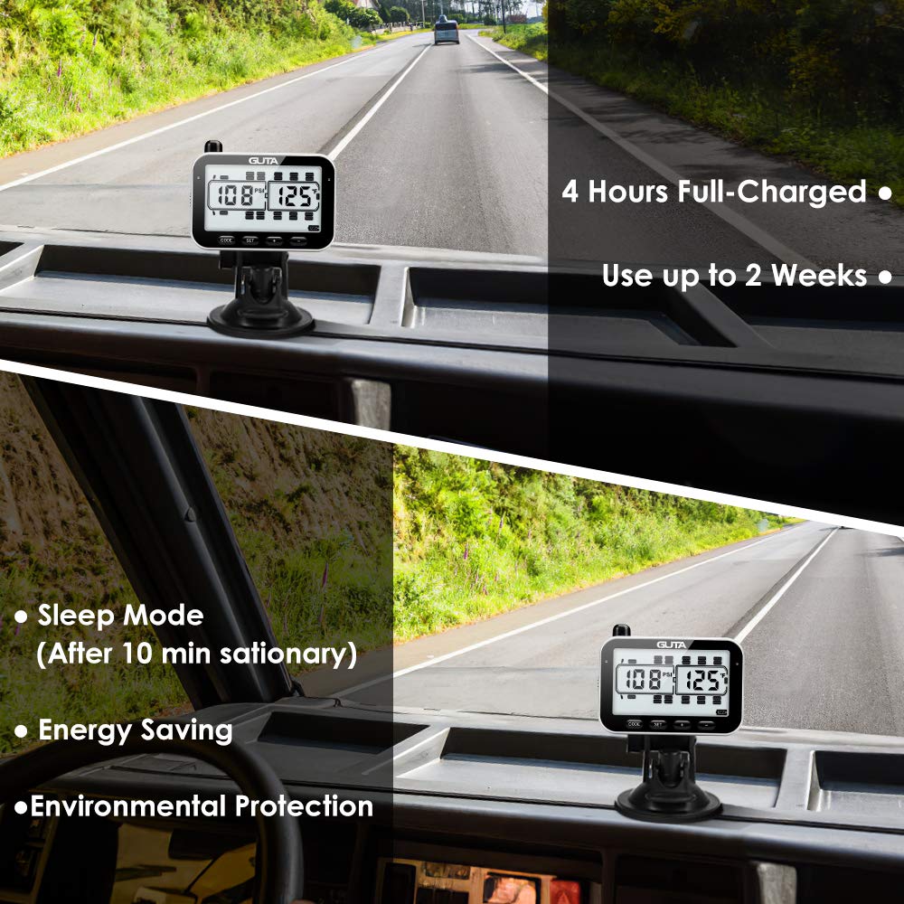 GUTA RV Tire Pressure Monitoring System (TPMS) - 12 Sensors with 7 Alarm Modes | 14-Day Battery Life | 80ft Range | Large Screen Display | 0-188psi Range | for RV, Trailer, Motorhome & Fifth Wheel | Monitor Tire Safety on Road Trips & Long Hauls