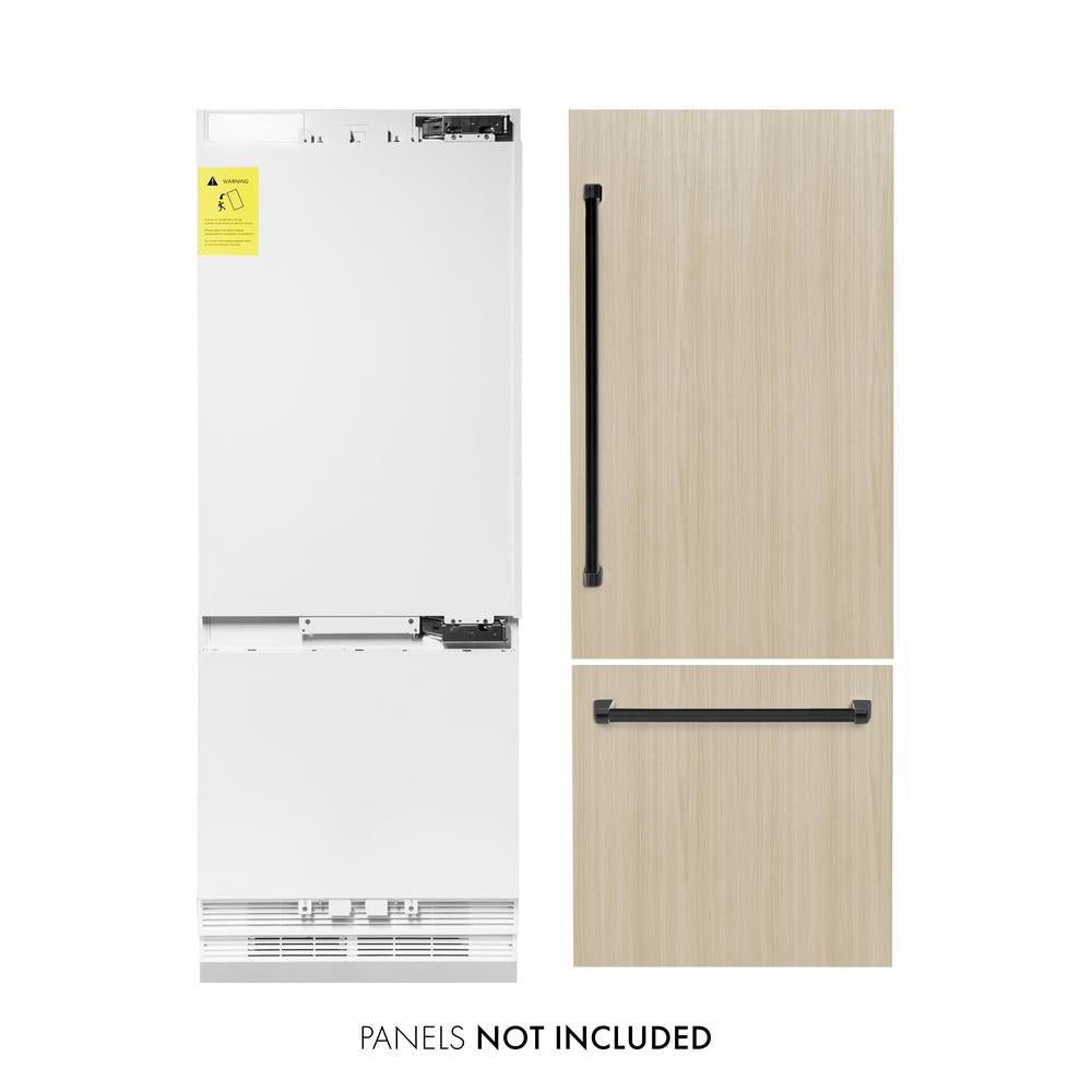 ZLINE Autograph Edition 30 Inch 16.1 cu ft Panel Ready Built-In Bottom Freezer Refrigerator with Water Dispenser & Ice Maker - Matte Black (RBIVZ 30 MB) - Perfect for Modern Kitchens & Open Concept Homes