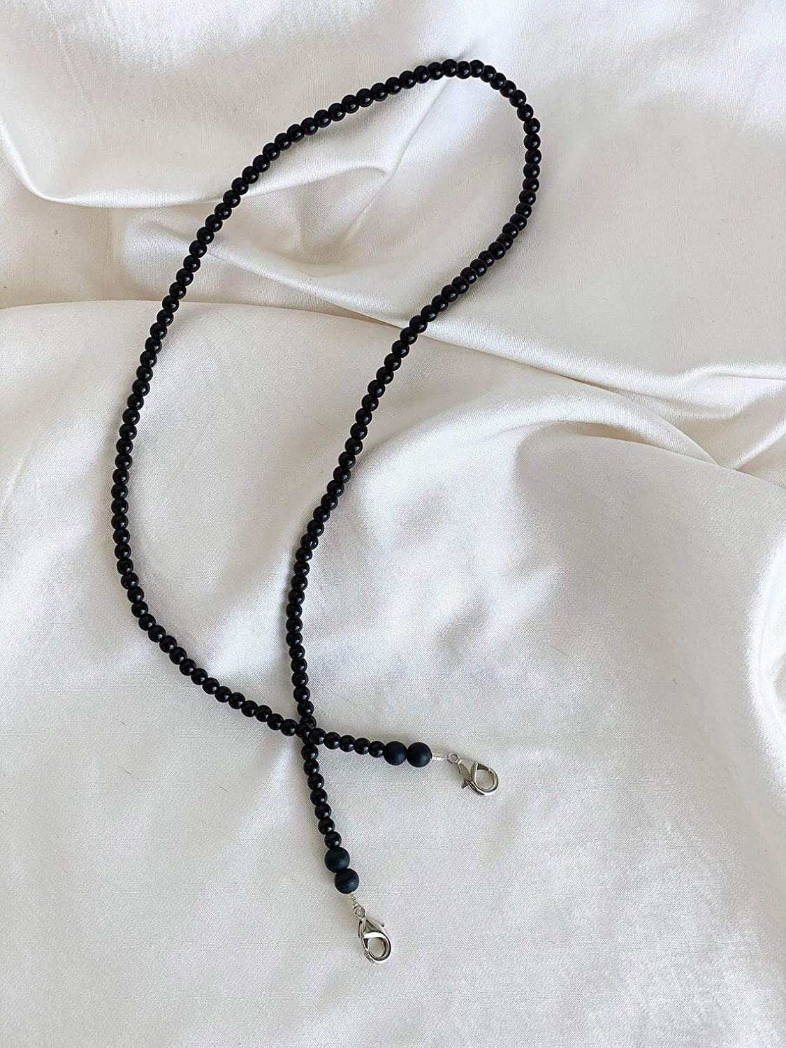 Black Onyx Beaded Mask Chain Lanyard for Women & Men - 24 Inch Adjustable Face Mask Holder with Manbhar Gems - Perfect for Work, School, Travel & Daily Use