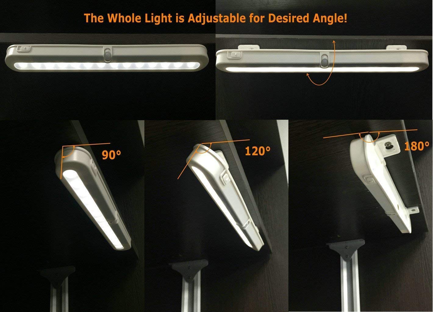 BLS T01L LED Closet Light - 20 Super Bright LEDs, Wireless Motion Sensor Light with Auto On/Off, Adjustable Light Beam - Battery/DC Powered Under Cabinet Lighting for Kitchen, Wardrobe, Pantry, Garage Storage