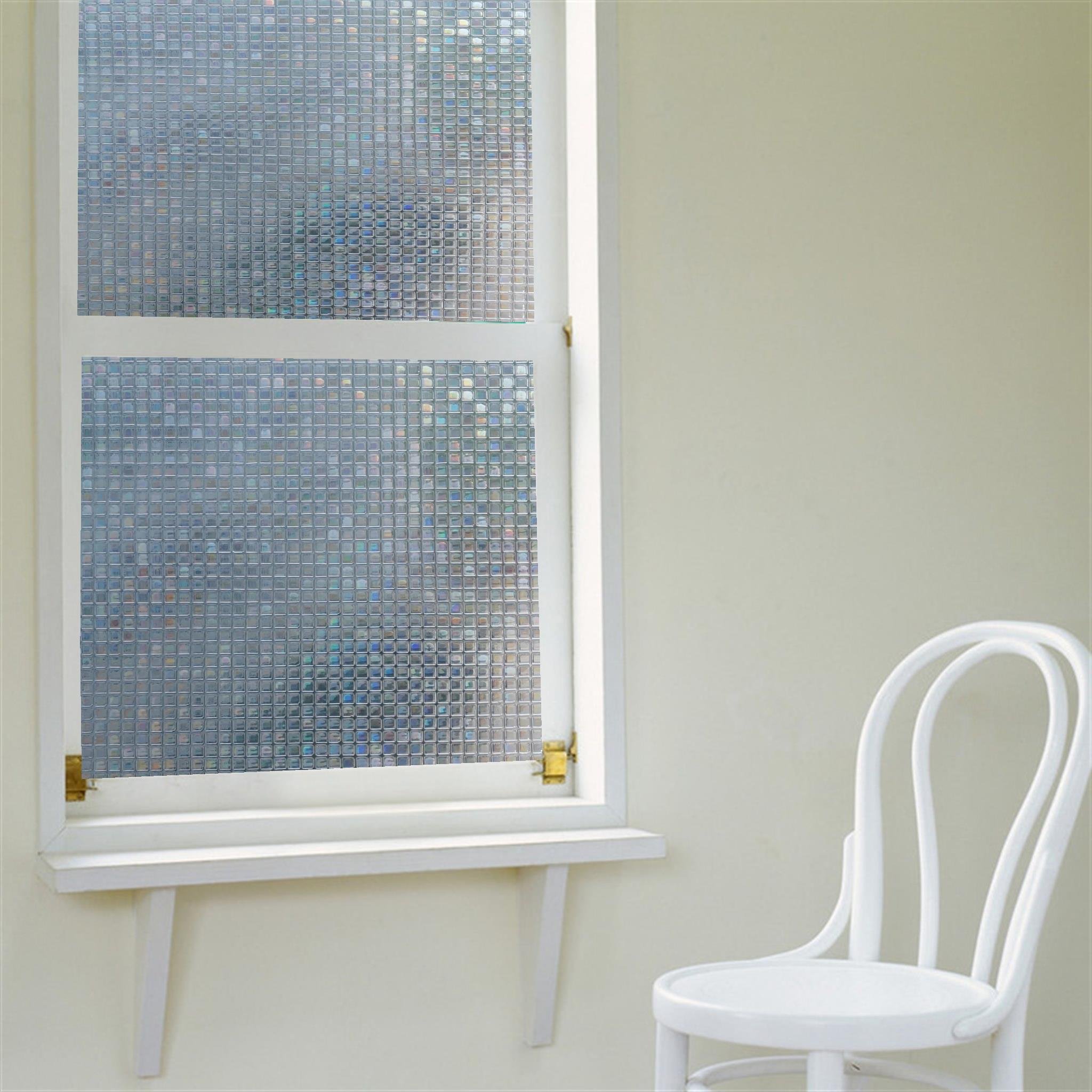 Arthome 3D Mosaic Window Film - 17.5x78.7 Inch Privacy Static Cling Window Tint, No Glue Self-Adhesive UV Protection Film, Removable Rainbow Decorative Window Sticker for Home, Office & Bathroom Privacy