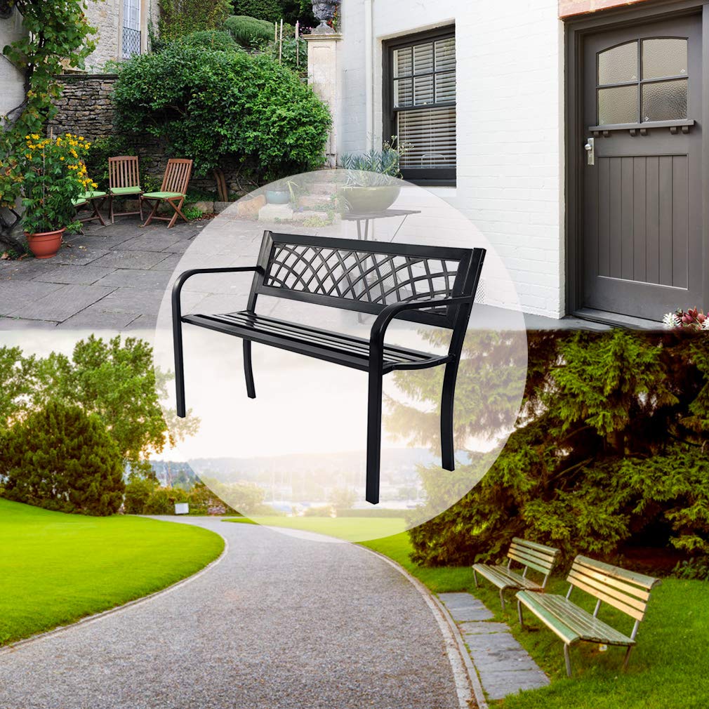 FDW Outdoor Garden Bench with Plastic Backrest - Durable Metal Patio Bench for Park, Yard, Porch, Entryway & Clearance Areas - Perfect for Relaxing in Gardens, Parks or Outdoor Spaces