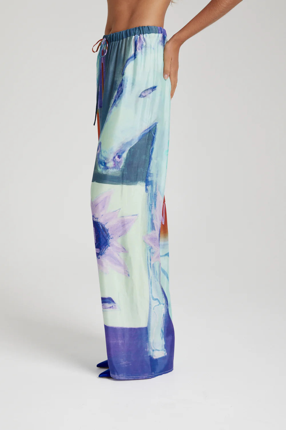 Elastic Waist Pants for Women - Blue Sunflower Print - Comfortable Stretchy Lounge Pants for Yoga, Home, and Travel