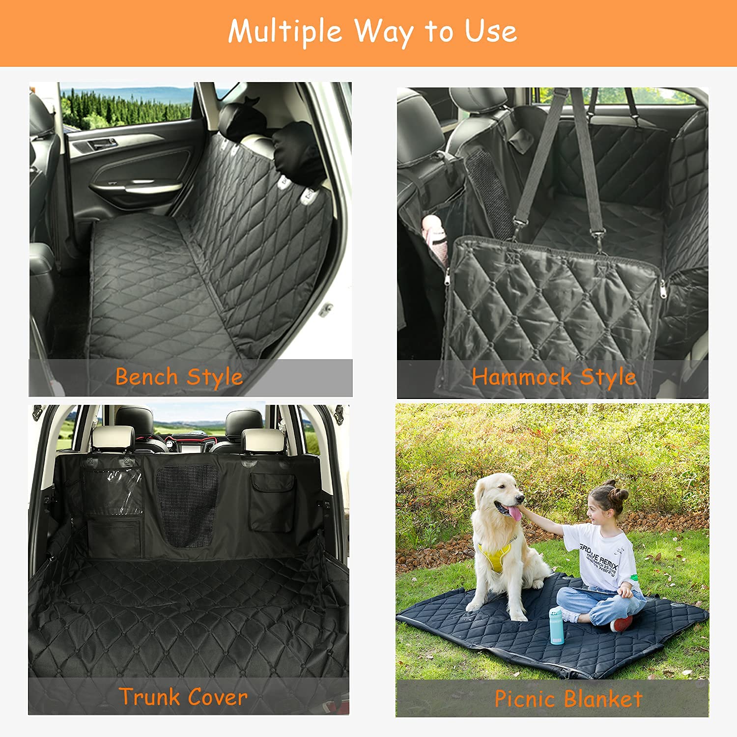Waterproof Dog Car Seat Cover for Back Seat - Non-Slip Hammock with Mesh Window & Storage Pockets - Universal Fit for SUV, Sedan - Perfect for Road Trips, Vet Visits & Outdoor Adventures