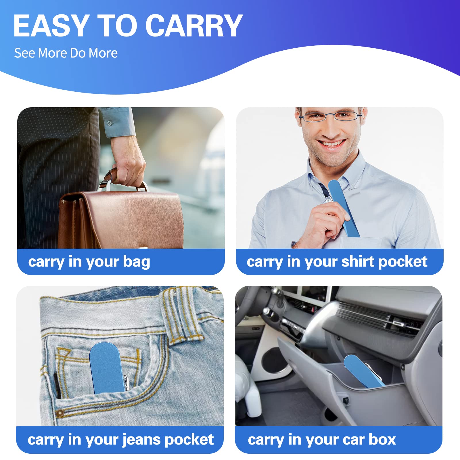I-Mag Mini Slim Metal Spring Hinge Reading Glasses 2.00 Strength - Blue Lightweight Eyewear with Slide Open Hard Case | Perfect for Reading, Computer Use & Travel Accessories