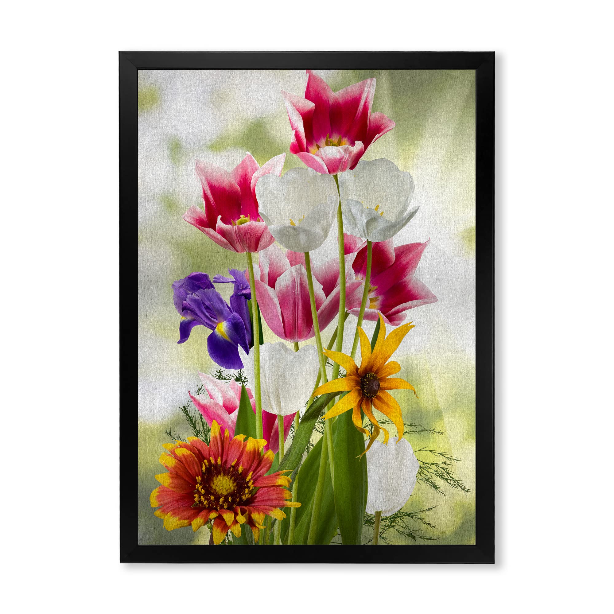 Vibrant Red Purple & Yellow Wildflowers Traditional Framed Wall Art - Floral Home Decor for Living Room, Bedroom & Office