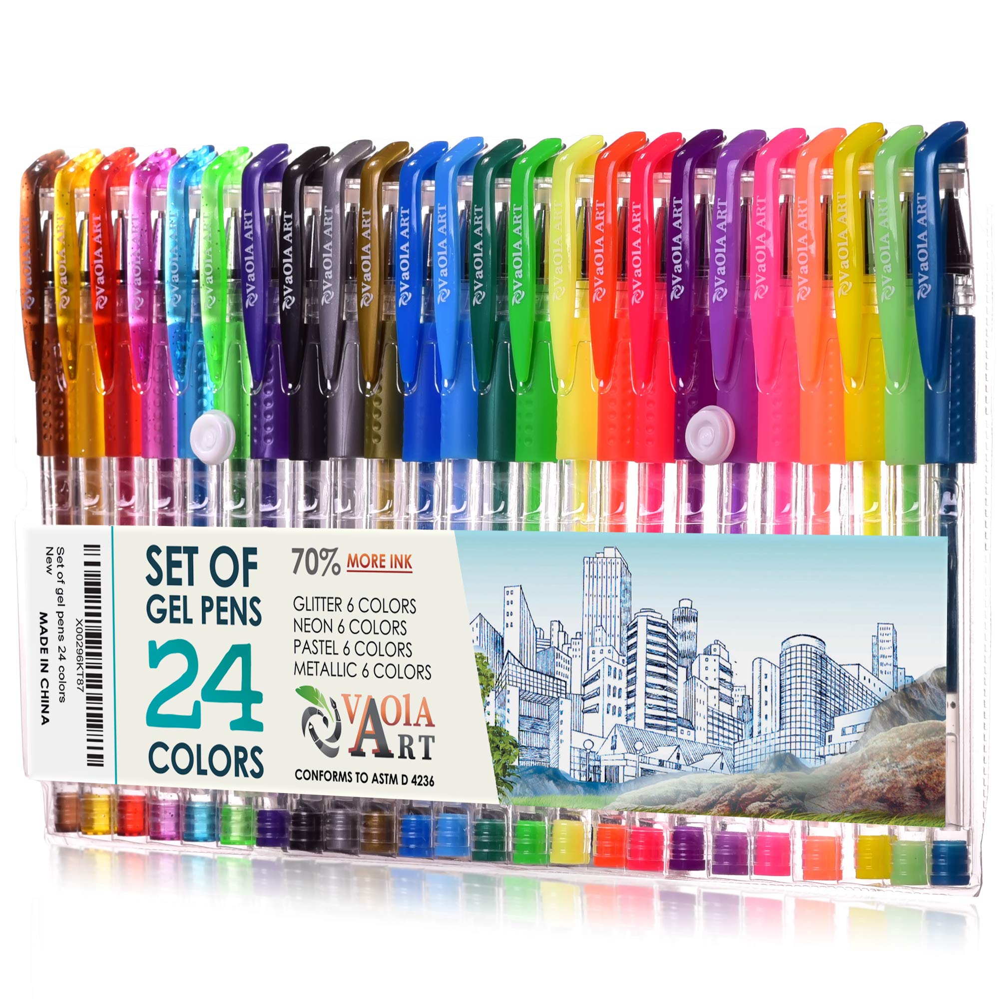 24-Color Gel Pen Set for Kids & Adults - Vibrant Spirograph & Glitter Gel Pens for Note Taking, Coloring, Journaling - Fine Tip Colorful Pens for School, Office & Art Projects - Perfect Gift for Students & Artists