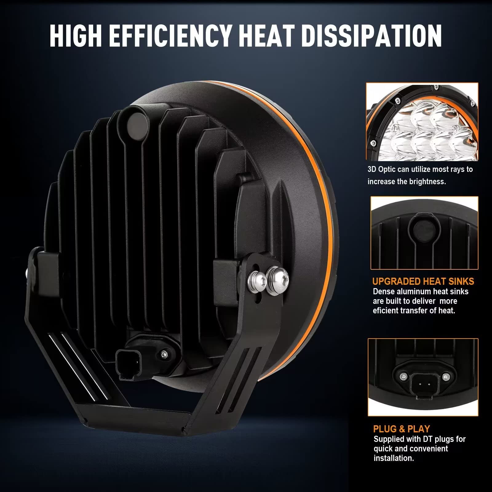 7inch 2PCS LED Off Road Lights - 210W 32000LM Super Bright Driving Lights with Amber Cover, 12V/24V Wiring Harness - Perfect for Pickup Trucks, SUVs & Offroad Adventures (Ideal for Night Driving, Camping & Trail Exploration)