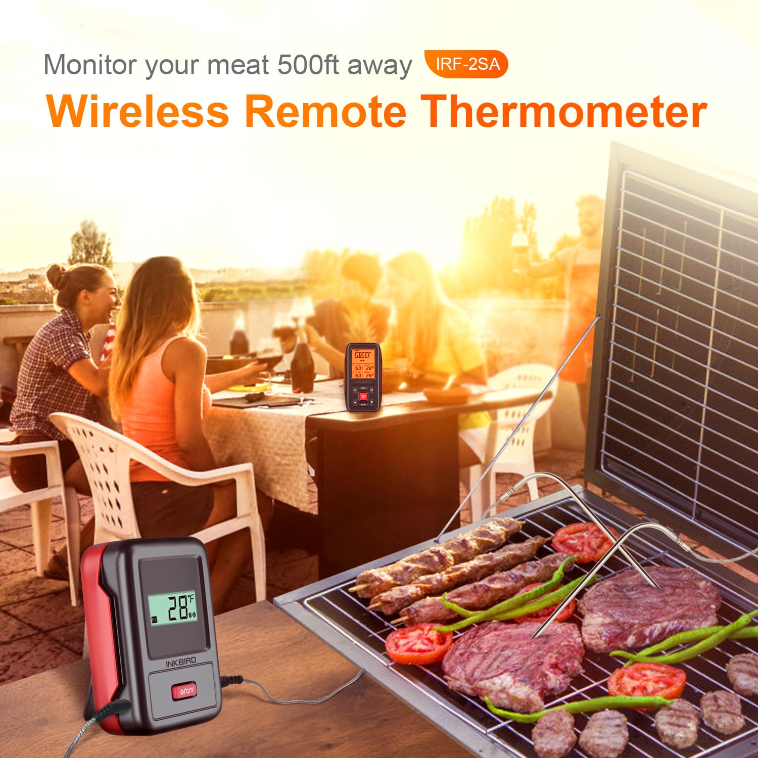 Wireless BBQ Grill Thermometer with Dual Probes - IRF 2SA Digital Meat Thermometer for Smoking, Grilling & Baking - Perfect for Backyard BBQs, Camping & Outdoor Cooking