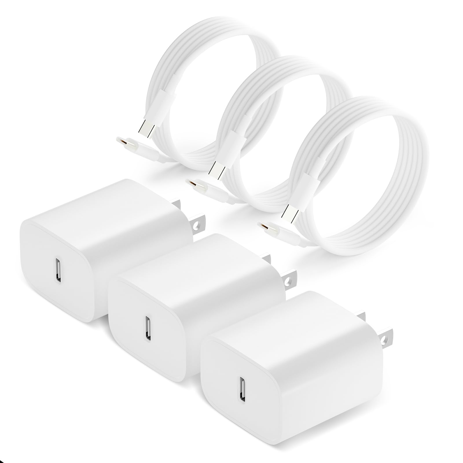 MFi Certified 25W Super PD Fast Charger with 3-Pack 6FT USB C to C Cables - Compatible with iPhone 15 Series, iPad Pro/Air/Mini & Android Devices | Fast Charging for Home, Office & Travel